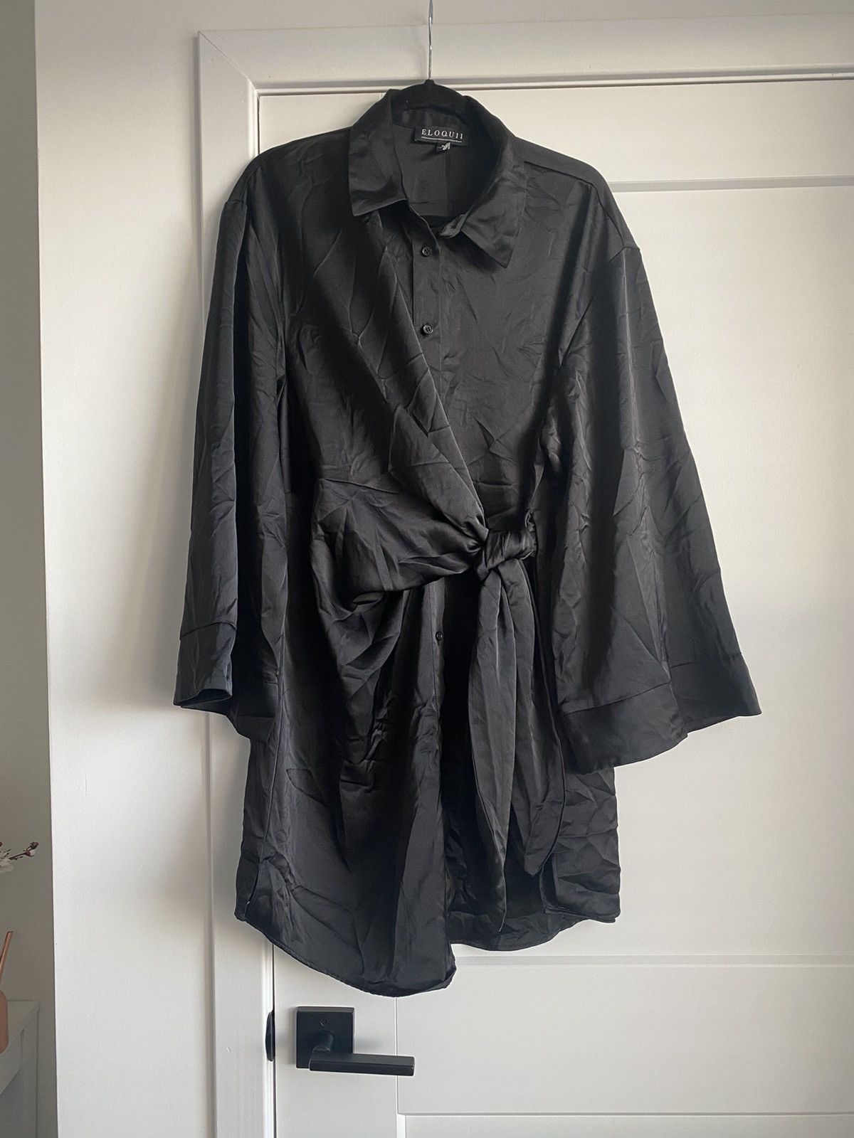 Other Eloquii Dress Women Black Satin Tie Waist Shirtdress Size 14 Size XXL / US 16-18 / IT 52-54 - 3 Thumbnail