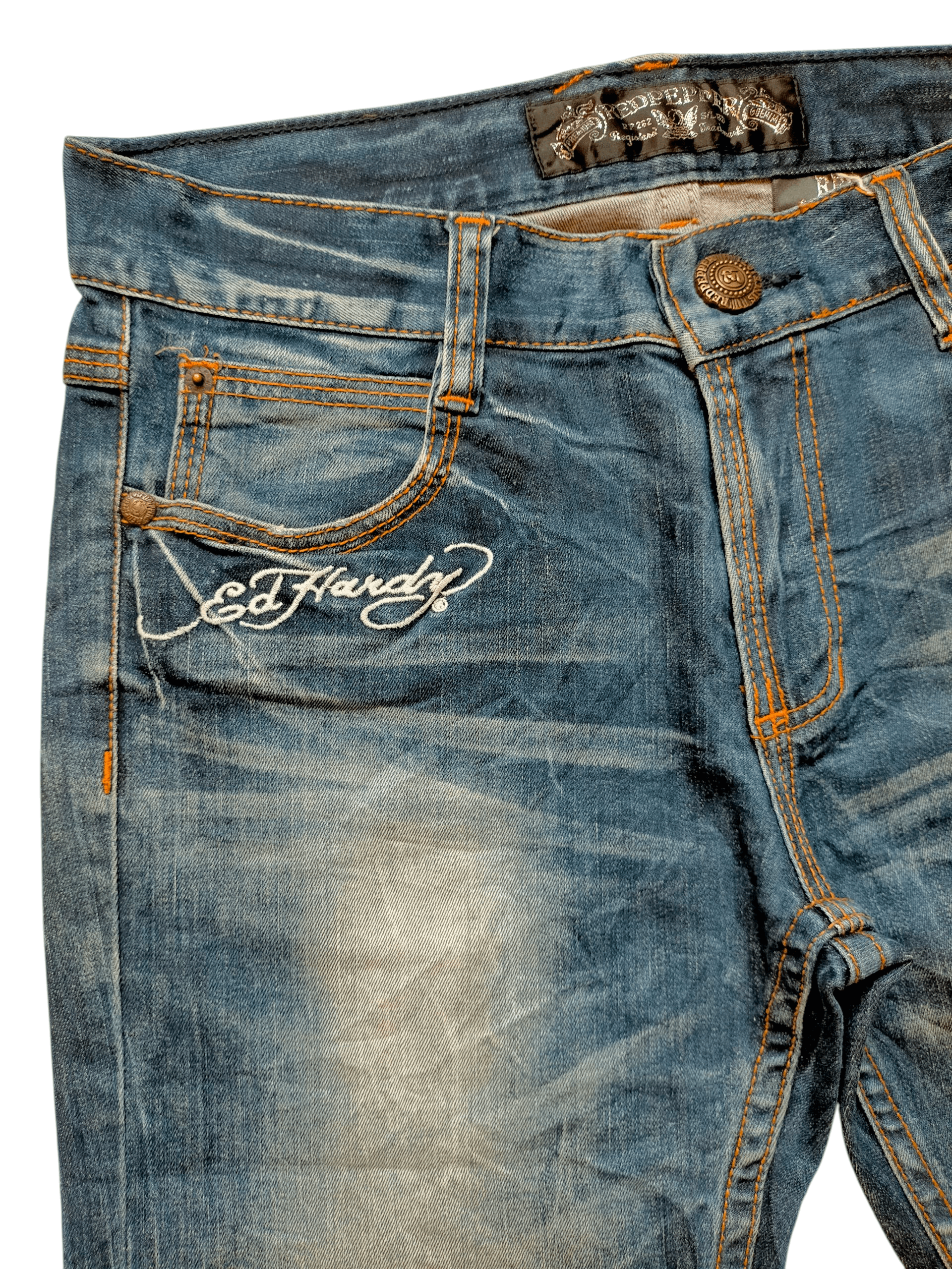 Ed Hardy Red Pepper x Ed Hardy Embroidered Blue Denim Pants Size US 34 / EU 50 - 12 Thumbnail