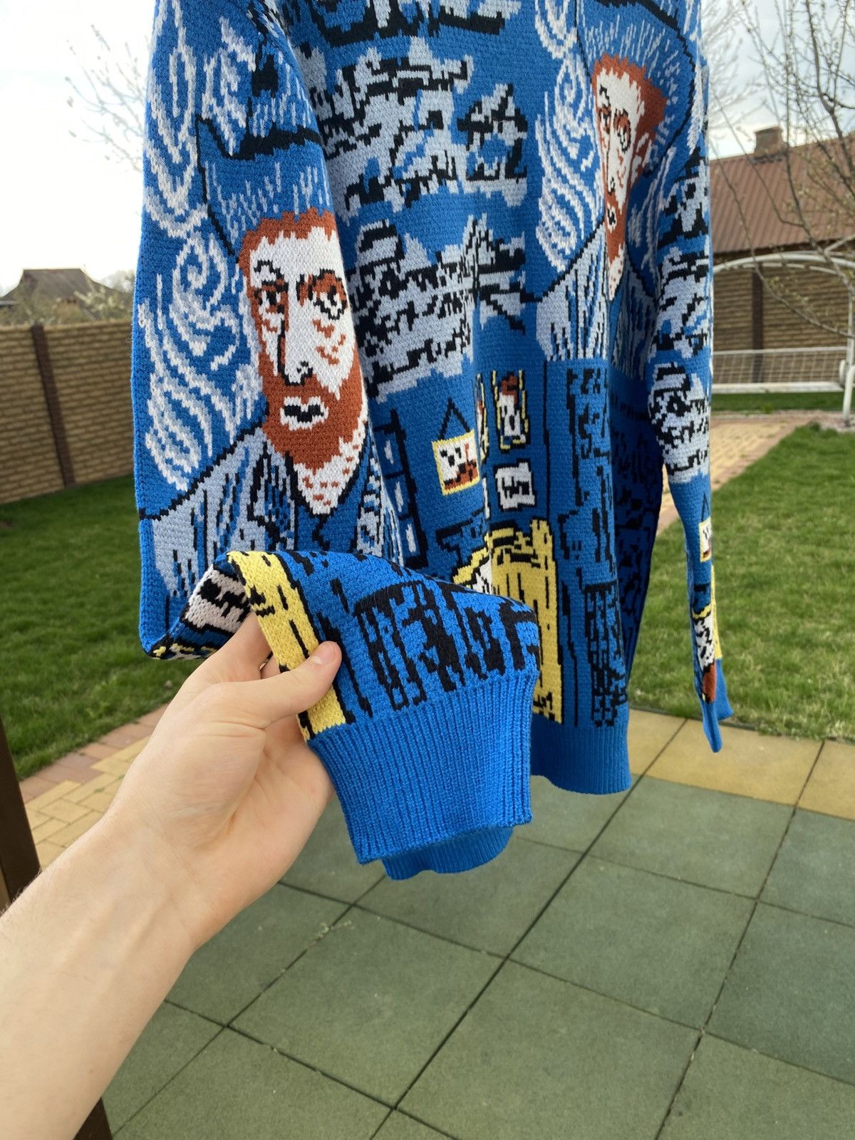 Vintage Van Gogh Art Sweater Blue Graphic Knit Size L Vintage Style Size US L / EU 52-54 / 3 - 5 Thumbnail