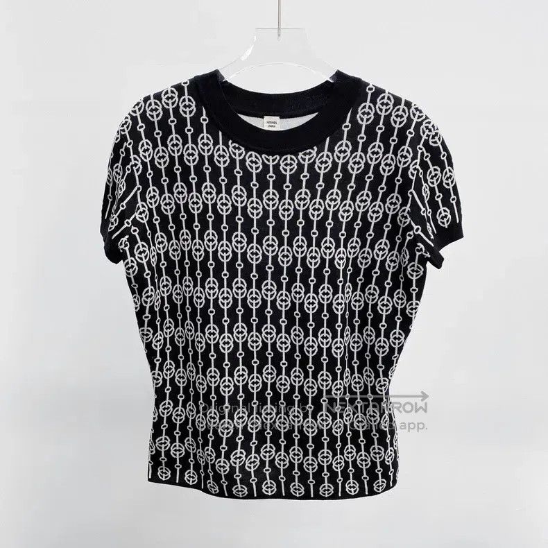 Hermes Hermes Black and White Lock Chain Patterned Short Sleeve Size S / US 4 / IT 40 - 1 Thumbnail