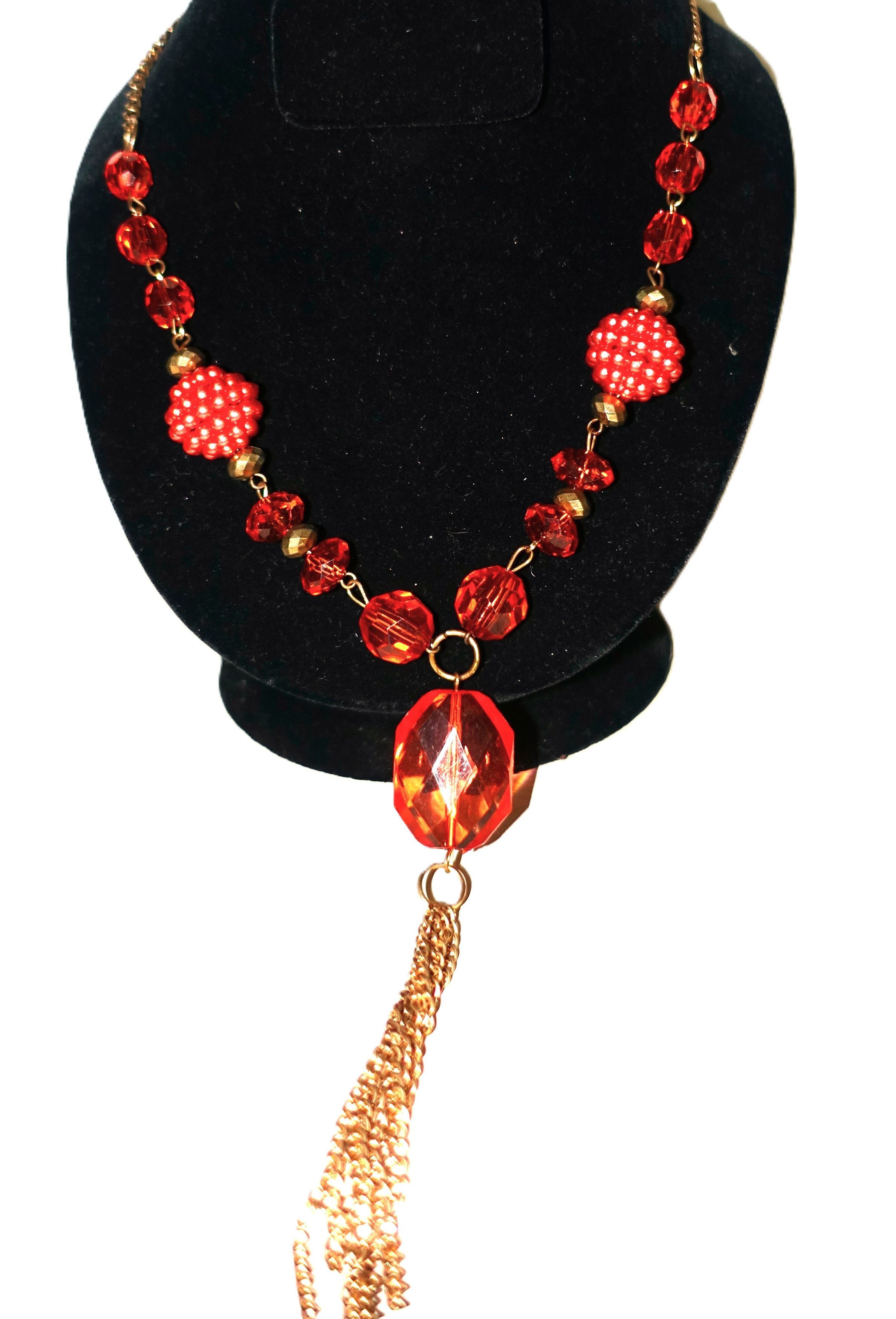 Vintage Gold Tone Amber Drop Beaded Necklace Size ONE SIZE - 1 Thumbnail