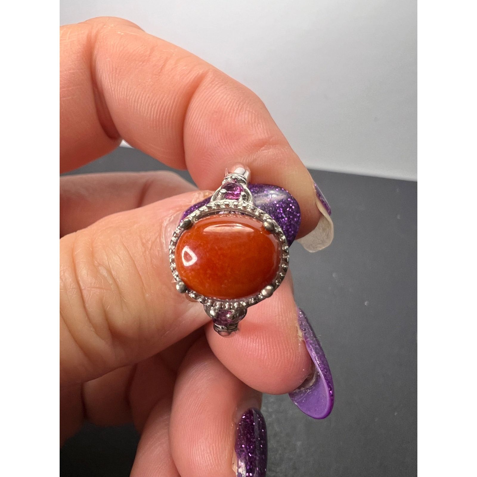 Other Red Jade and grape rhodolite garnet sterling silver ring Size ONE SIZE - 4 Thumbnail