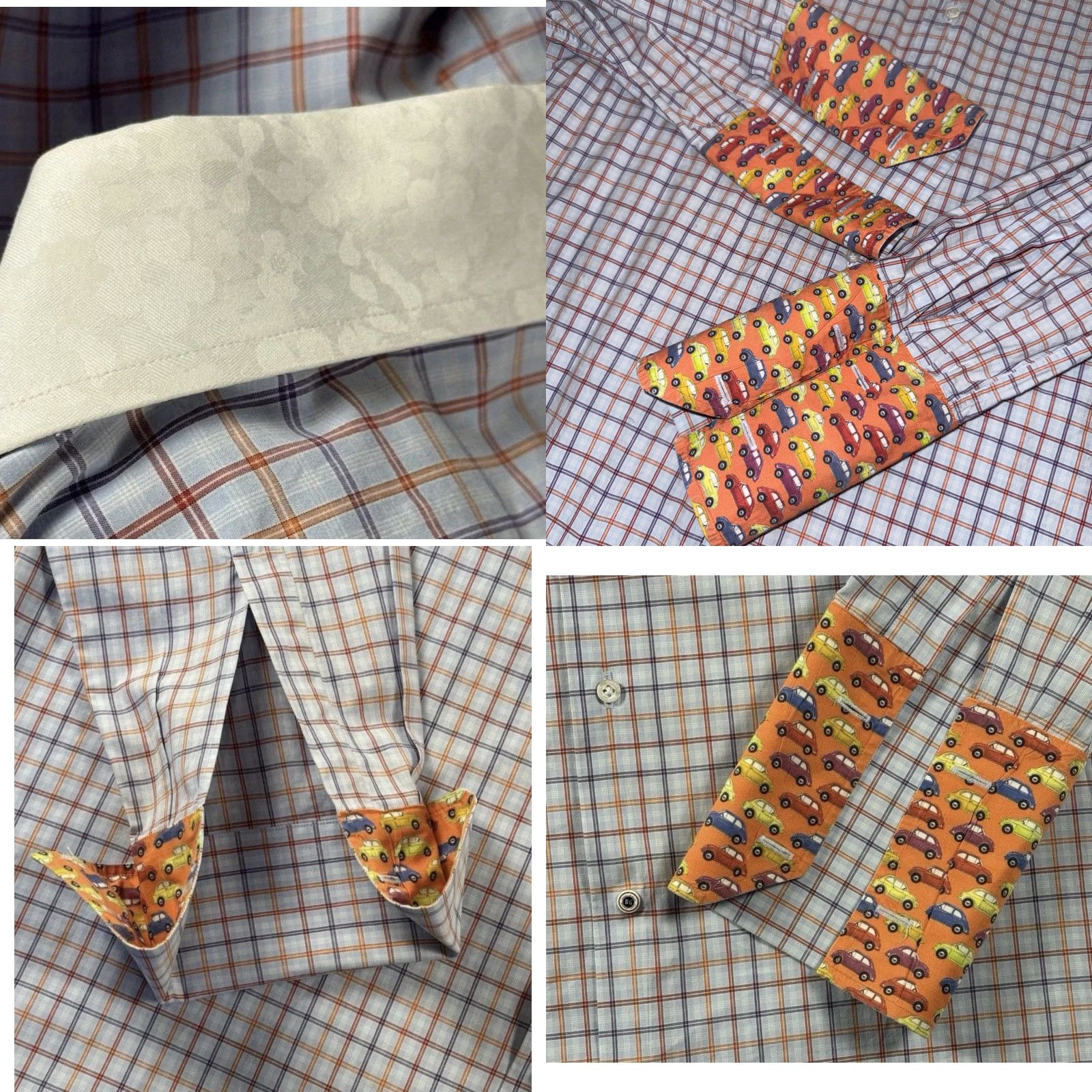 Robert Graham Robert Graham Shirt Men’s Adult XL Blue Orange Windowpane Plaid Long Sleeve Button-Up Collar-Down Embroidered Flip Cuff Size US XL / EU 56 / 4 - 9 Thumbnail