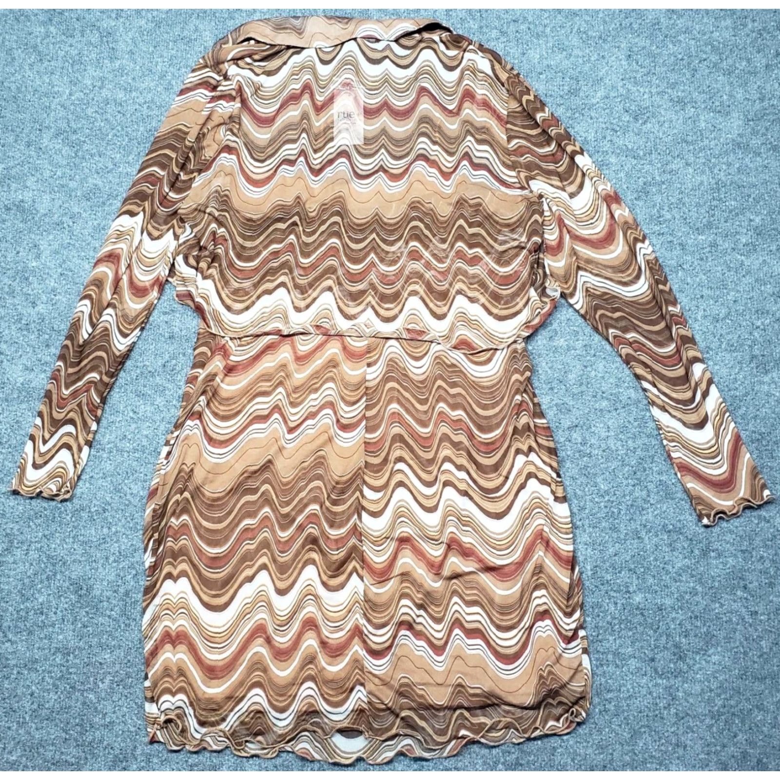 Vintage VINTAGE Rue21 Dress Womens Plus 1X Brown Wavy Retro Cardigan Jacket Long Sleeve 2pc New Size XL / US 12-14 / IT 48-50 - 6 Thumbnail