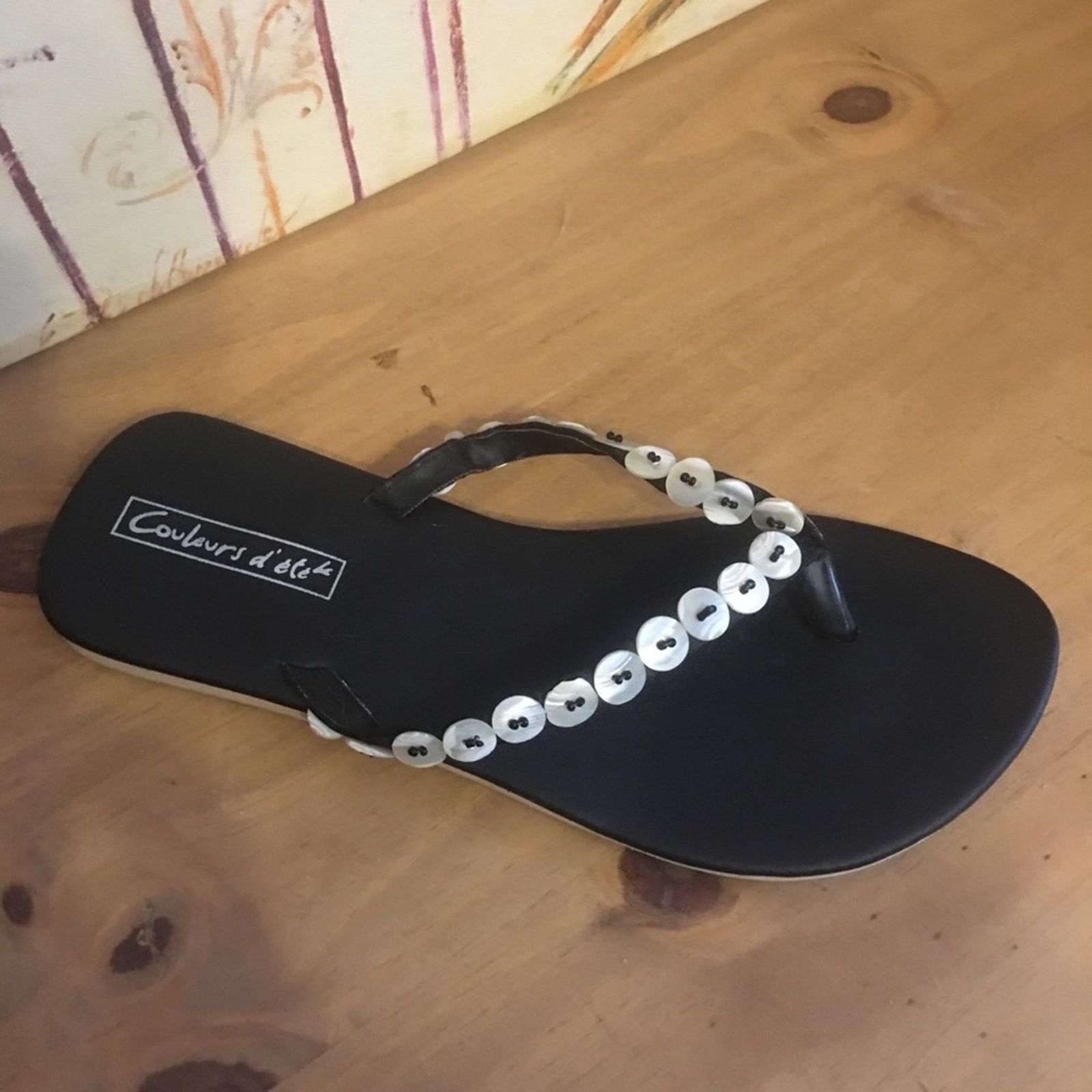 Other Couleurs d’ete black thong sandals bead detail Size US 8.5 / IT 38.5 - 2 Thumbnail