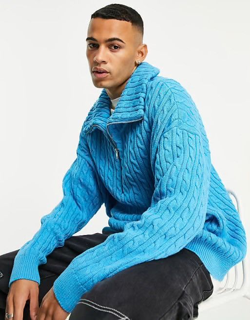 Asos ASOS DESIGN chunky cable knit half zip sweater Size US L / EU 52-54 / 3 - 2 Thumbnail