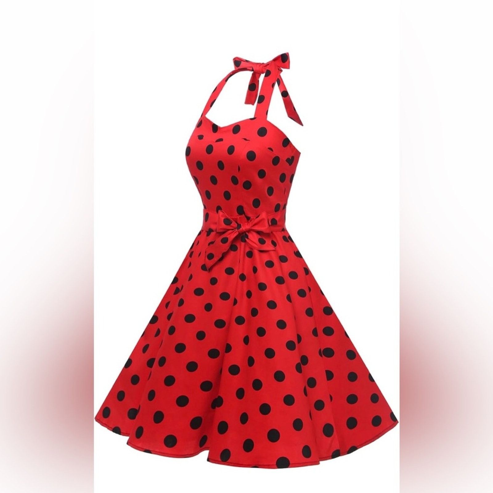 Other New Vintage Elegant Red Polka Dot Halter Dress 1950’s size S Size S / US 4 / IT 40 - 4 Thumbnail