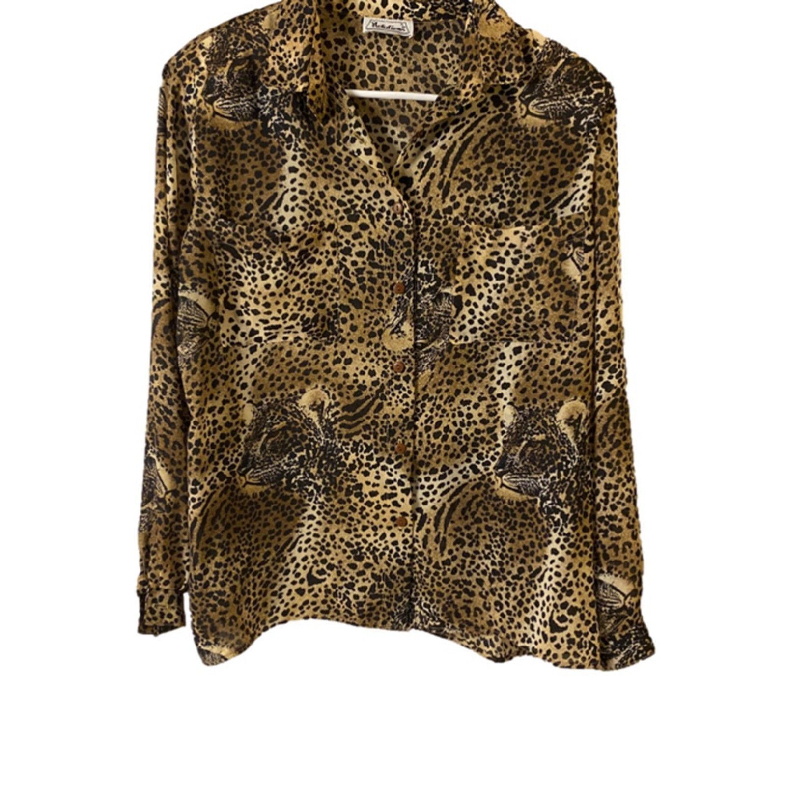 Other Vintage 90s Leopard Print Button Down Blouse Notations M Size L / US 10 / IT 46 - 2 Thumbnail