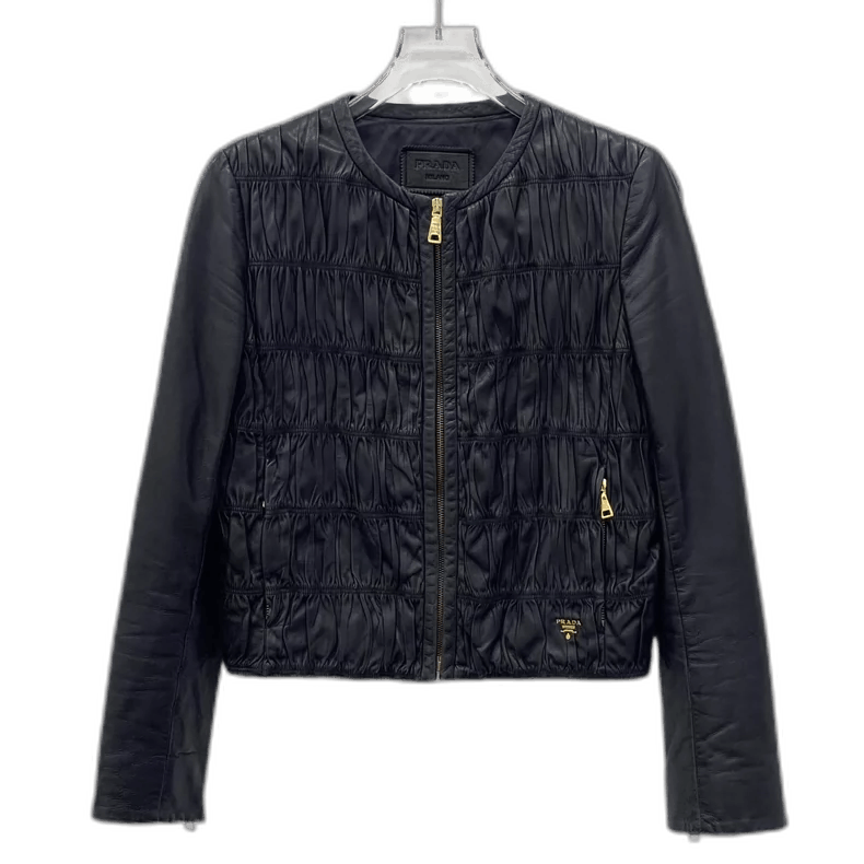 Prada Prada Black Pleated Leather Long Sleeve Jacket Size US S / EU 44-46 / 1 - 1 Thumbnail