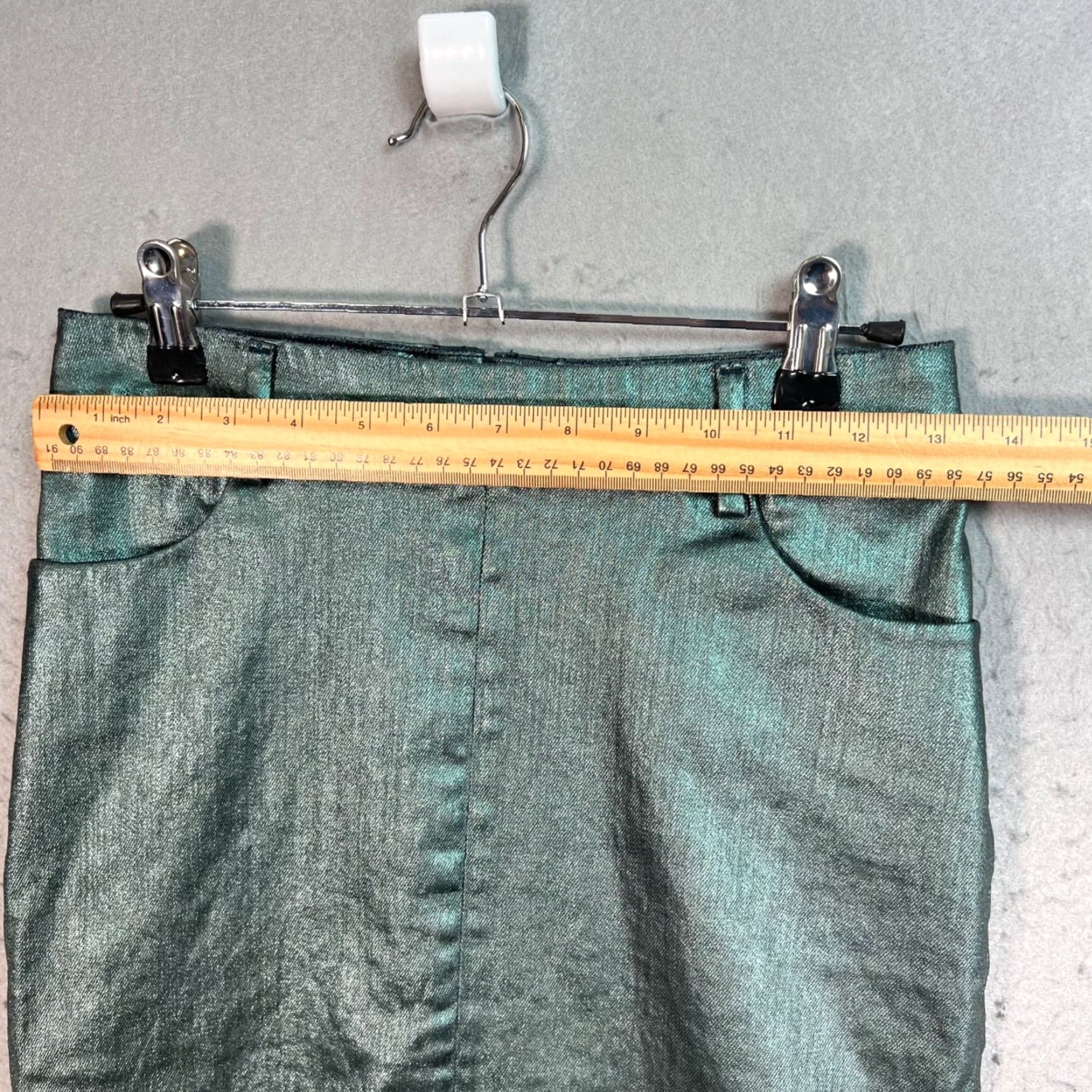 Zara Zara Woman Skirt XS Metallic Green Pencil Cotton Blend Size 26" / US 2 / IT 38 - 5 Thumbnail