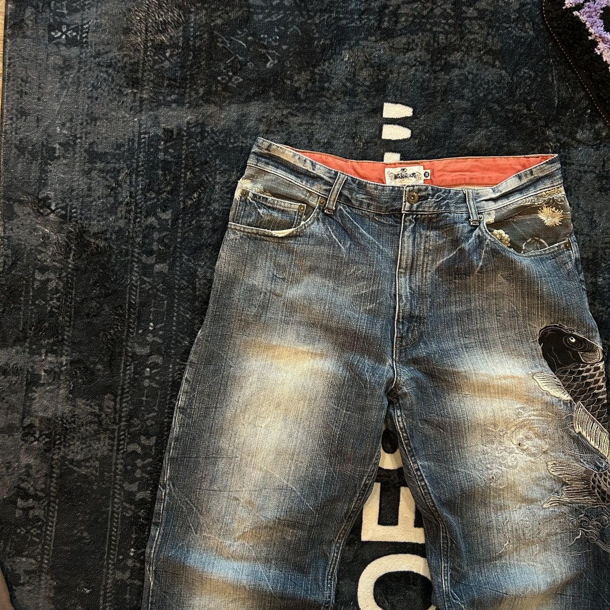 Karakuri Tamashii Karakuri Koi Layered Pocket Denim Size US 35 - 10 Thumbnail