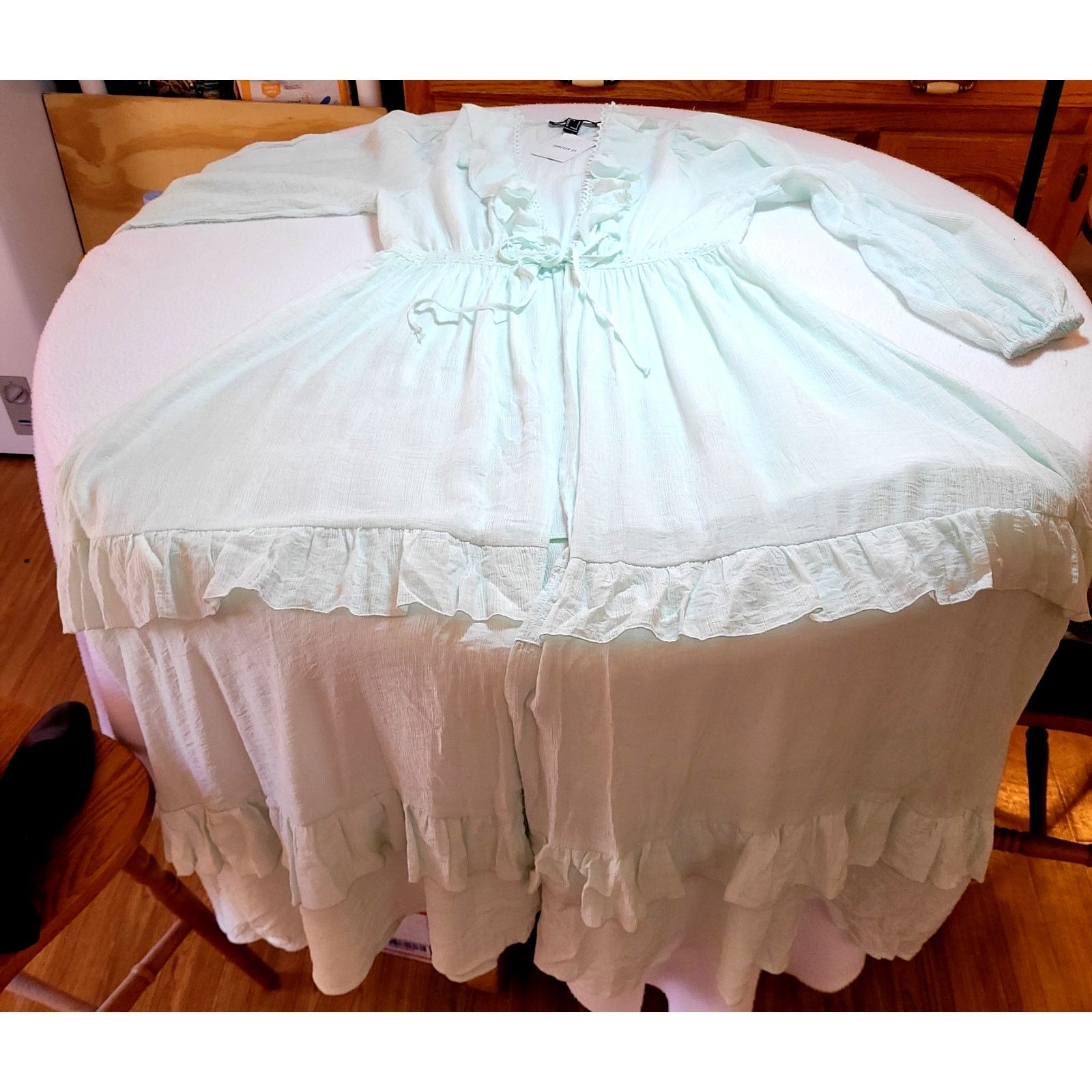 Forever 21 Forever 21 Maxi Duster L Mint Green Lace Cardigan Cover Size L / US 10 / IT 46 - 2 Thumbnail