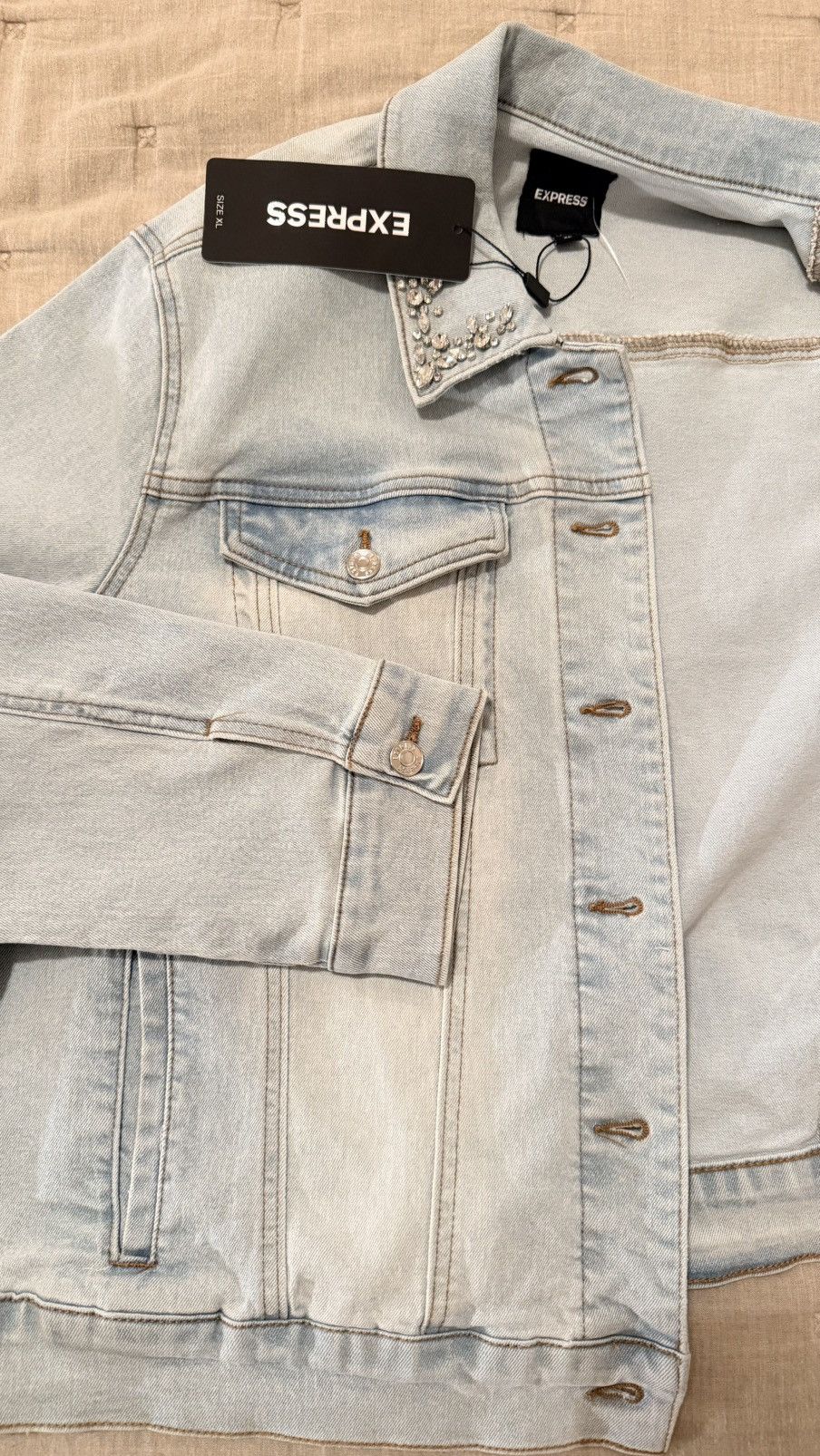 Express Express Women Denim Jacket with Rhinestone Collar – Size XL Size XL / US 12-14 / IT 48-50 - 5 Thumbnail