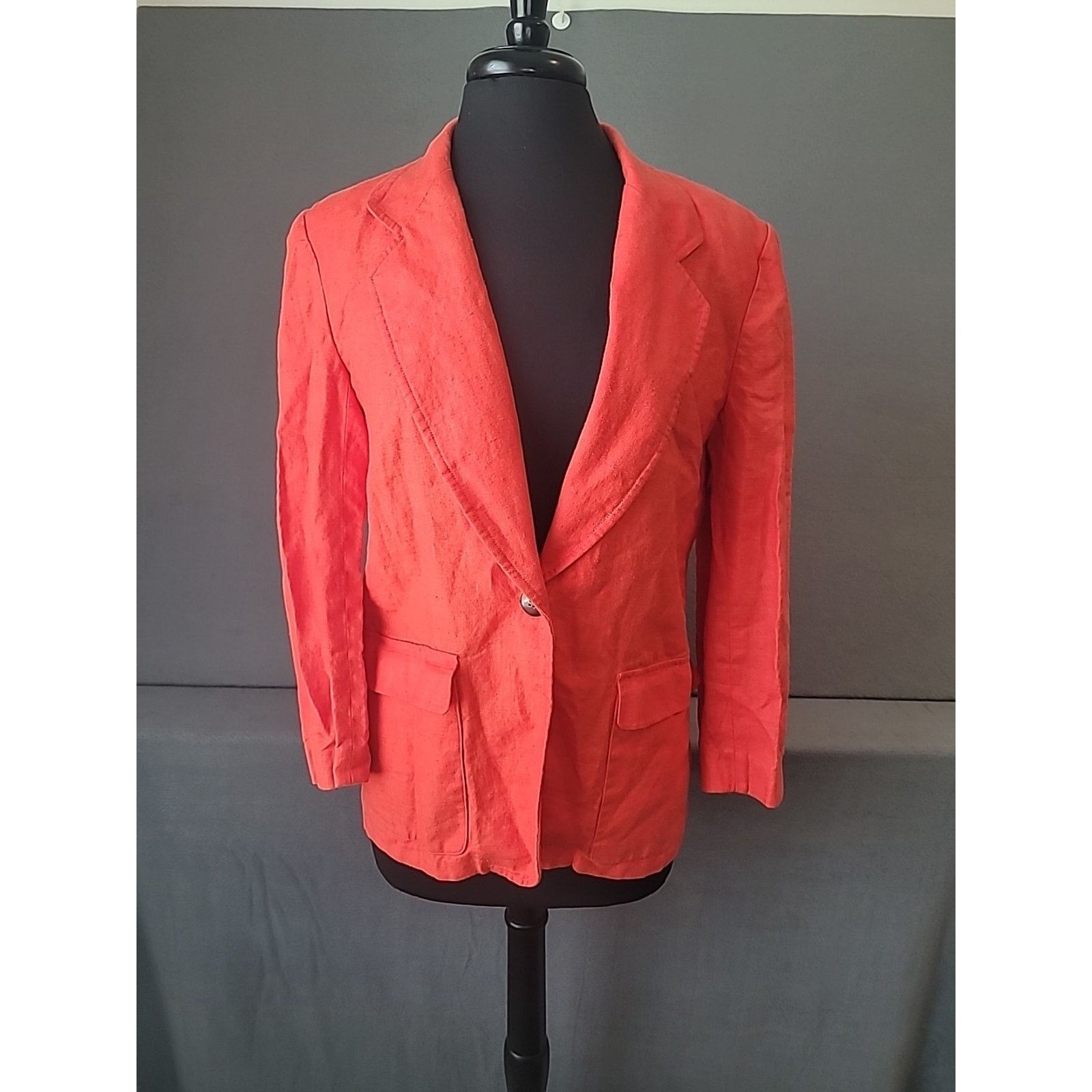 VTG Liz Claiborne 8P Jacket LINEN Shacket Blazer Red 80s