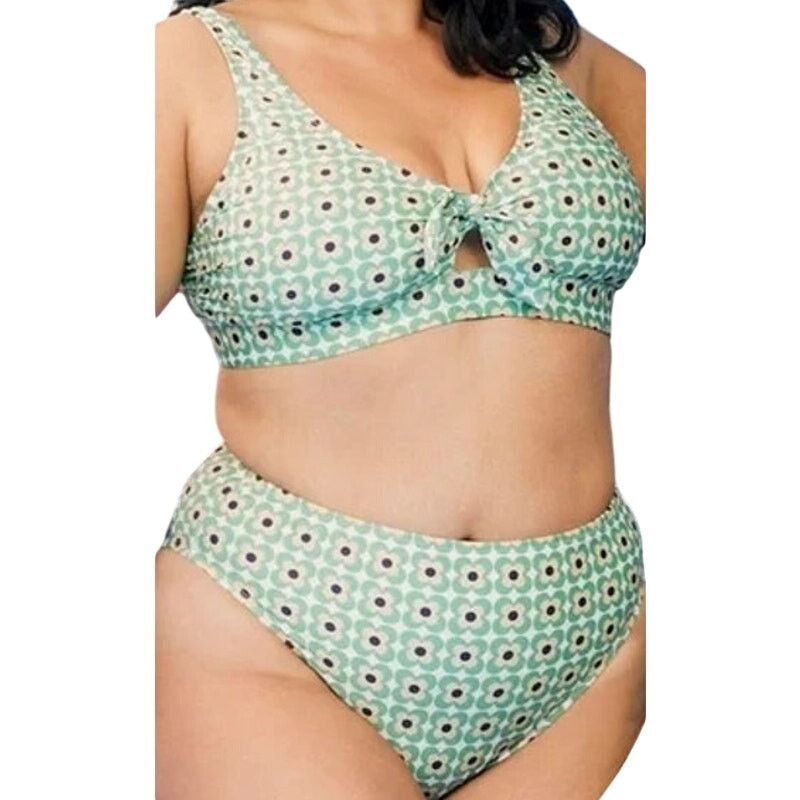 ModCloth Floral Two Piece Bikini Front Tie Green XS/S NWOT