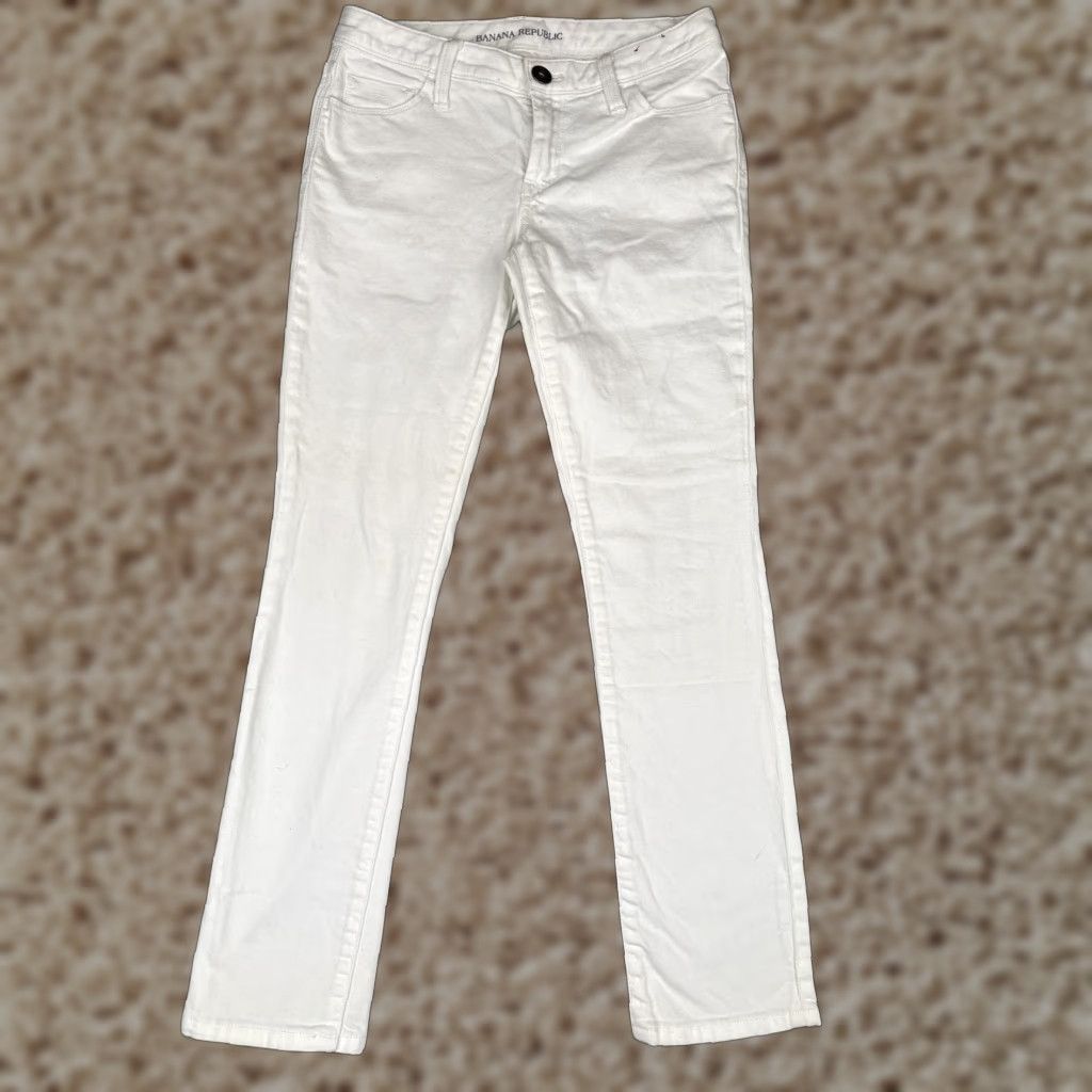 Banana Republic Banana Republic Jeans Womens 25 White Mid Rise Skinny Slim Stretch Denim 27x28 Size 42" / US 20 - 1 Thumbnail