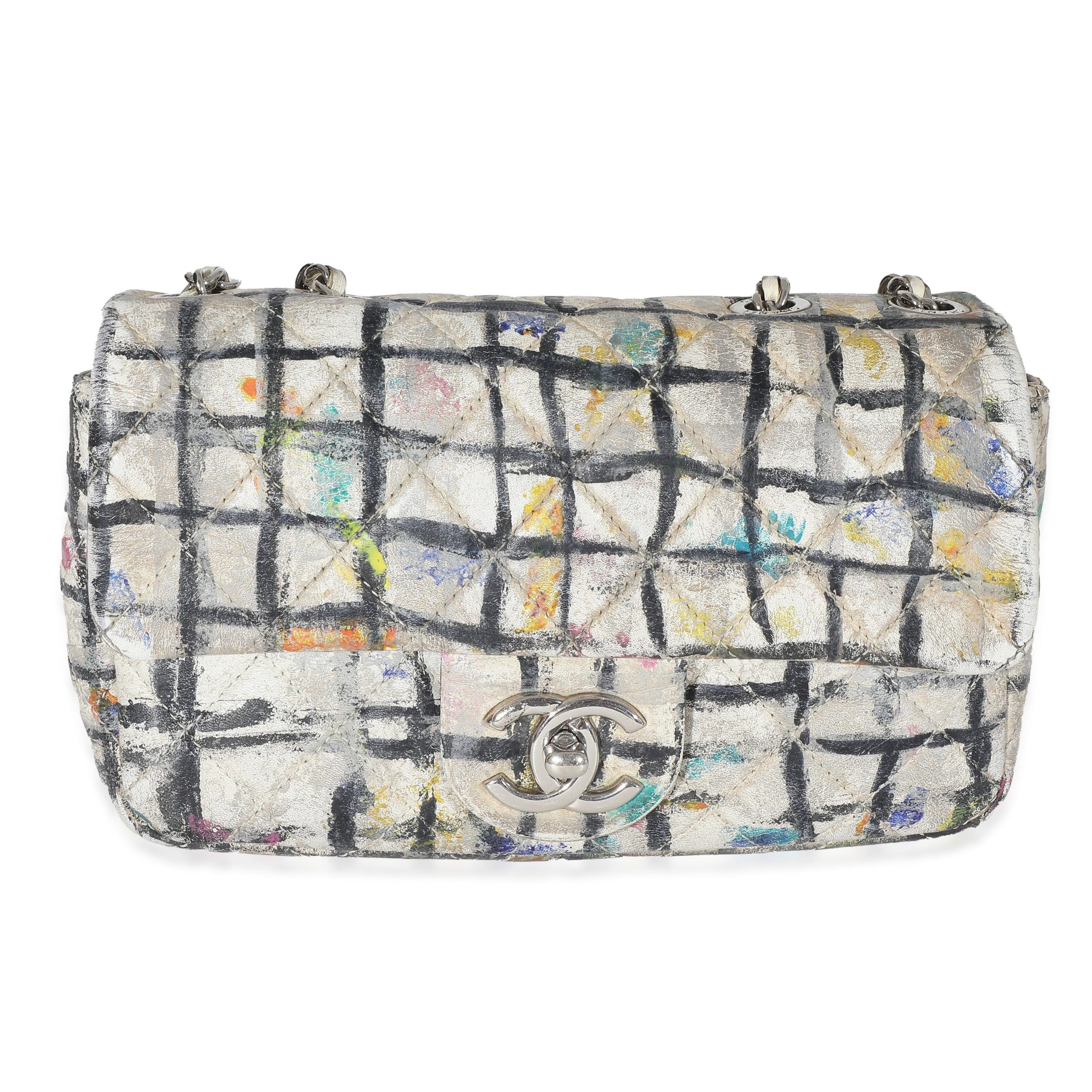 image of Chanel Multicolor Hand Painted Calfskin Graffiti Mini Flap Bag in Pink, Women's