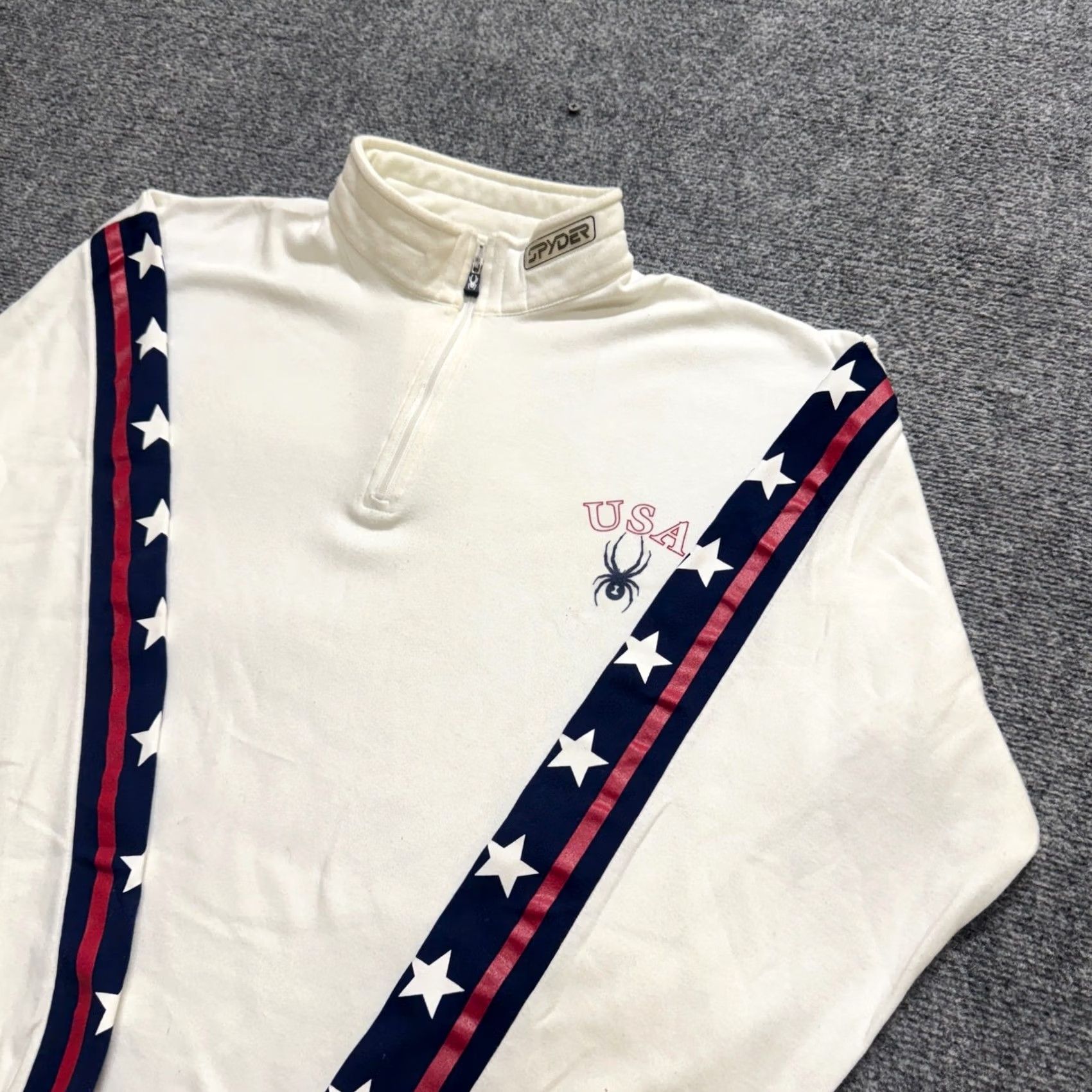 Spyder VINTAGE Spyder 1/4 Zip Shirt Mens L White Y2K Pullover Long-sleeve 90s USA Stars Size US L / EU 52-54 / 3 - 2 Thumbnail
