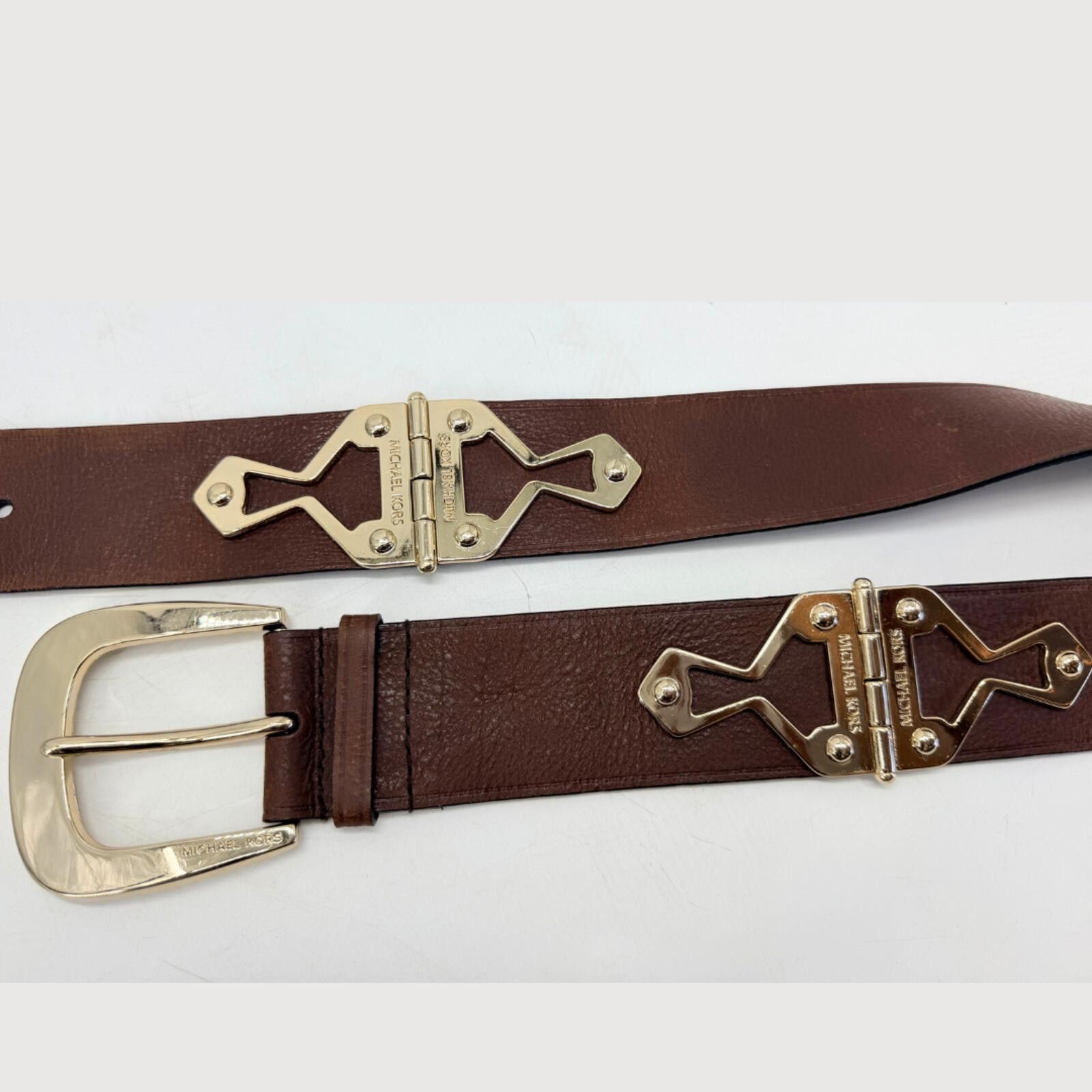 Michael Kors Michael Kors Brown Leather Gold Hardware Statement Belt - L Size ONE SIZE - 4 Thumbnail