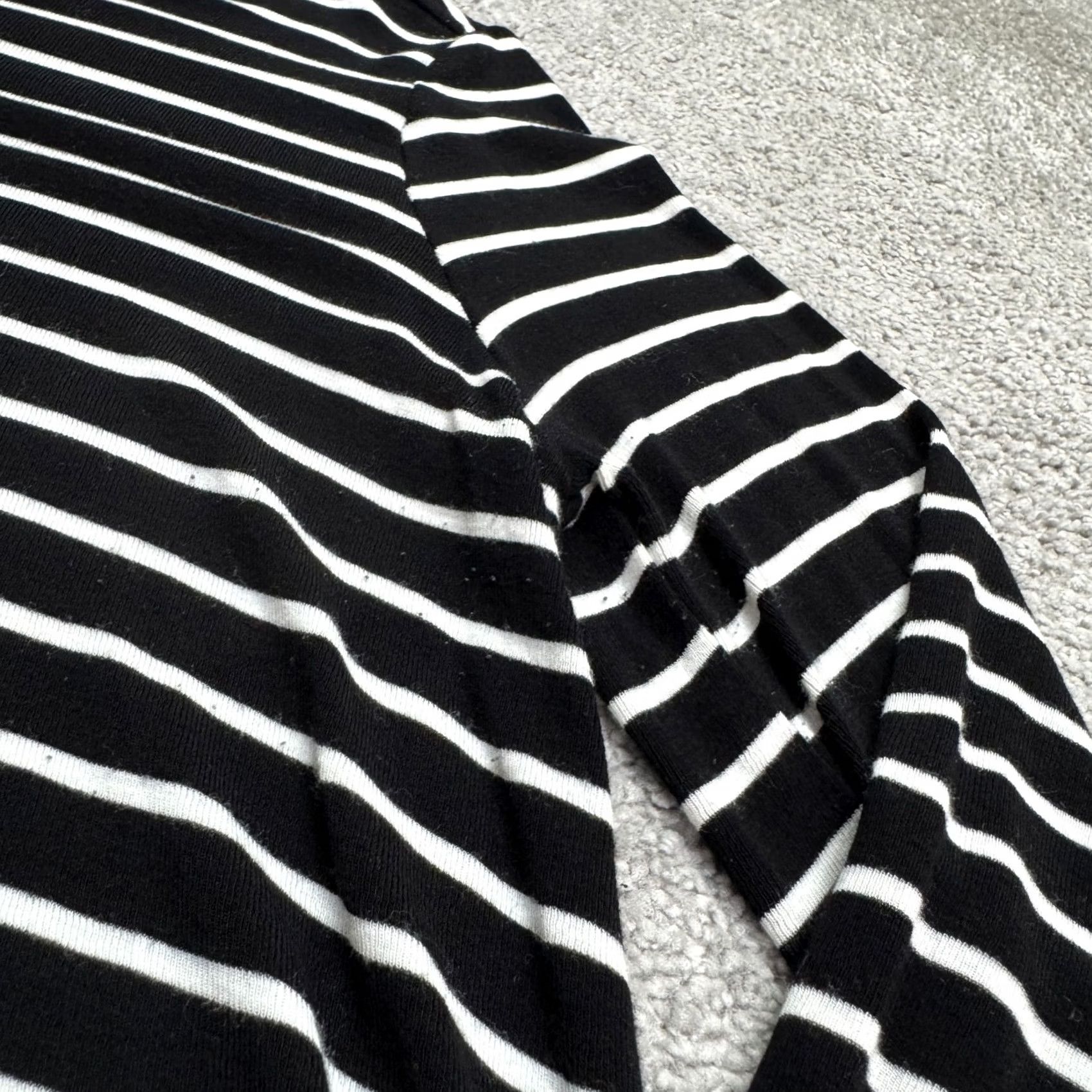 Vintage Witchery Striped Shift Dress Womens Small Black White Long Sleeve Hi-Low Sheer Knit Spandex Viscose Round Neck Regular Length Casual Womens Size S / US 4 / IT 40 - 6 Thumbnail