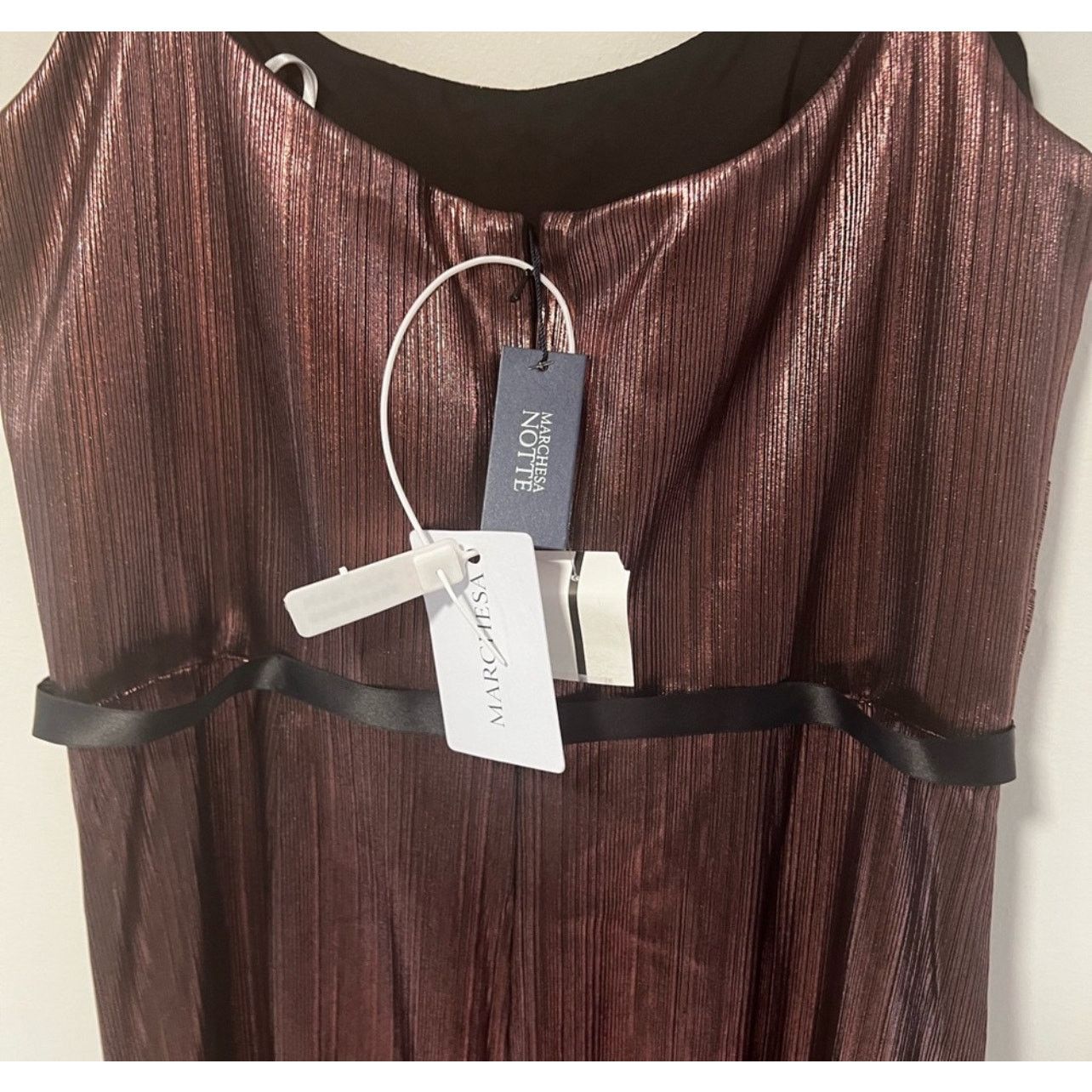 Marchesa NWT Marchesa Notte Metallic Lame Strapless Belted Gown Size L / US 10 / IT 46 - 12 Thumbnail