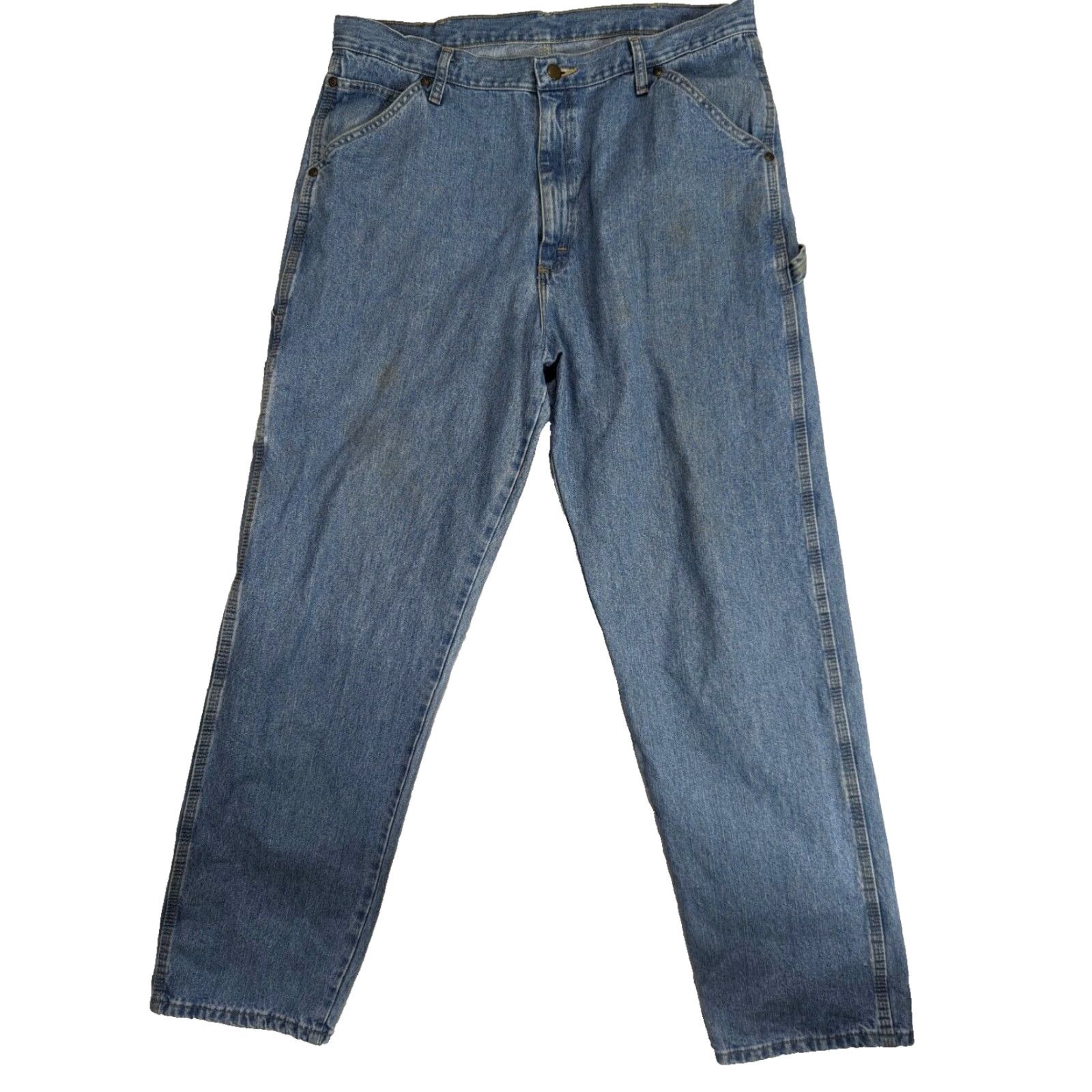 Wrangler WRANGLER Rugged Wear Distressed Work Jeans 36x32 Blue Denim Carpenter Jeans Mens Straight Regular Rise 12 Inseam 32 Zipper Fly WW Size US 36 / EU 52 - 2 Thumbnail