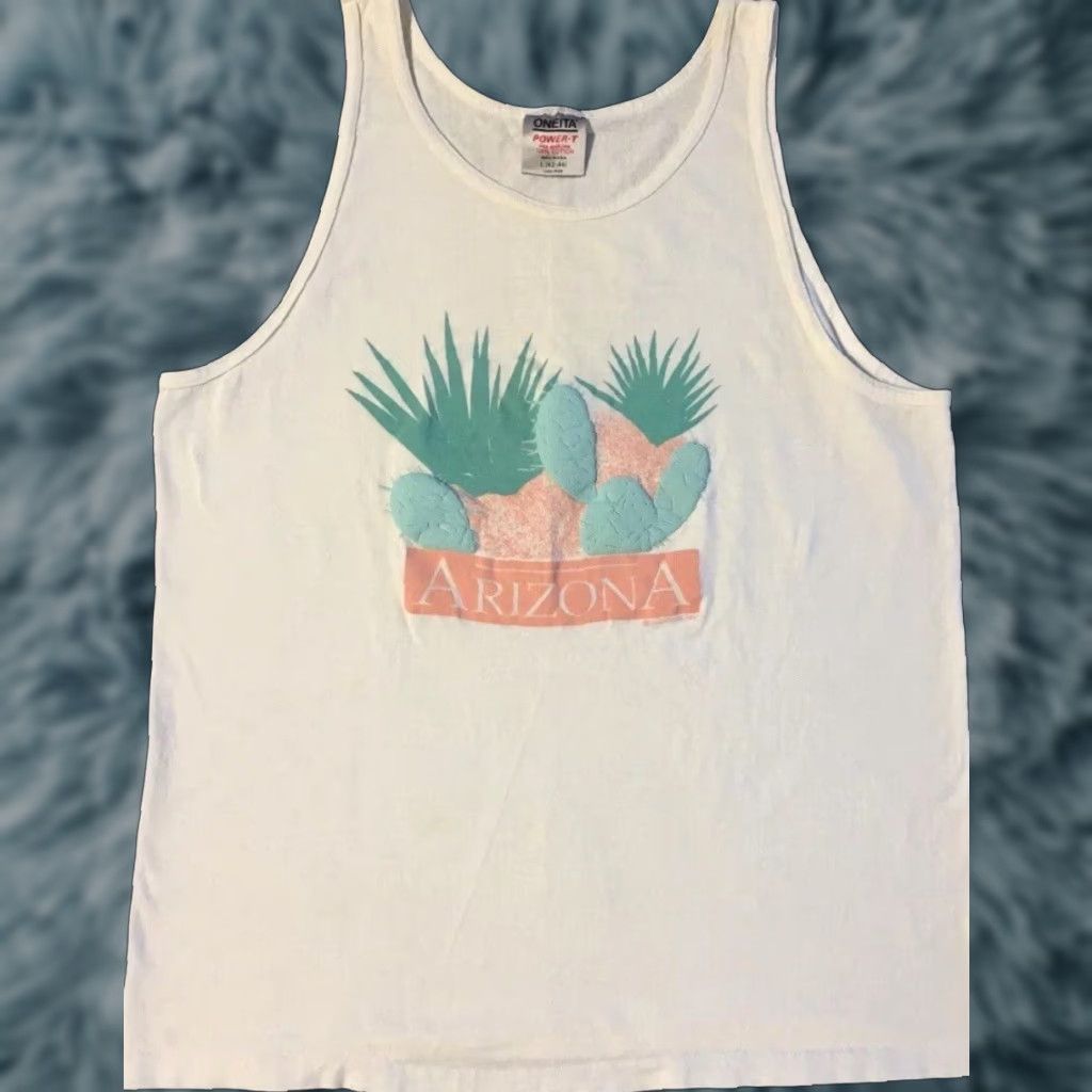 Vintage VINTAGE Arizona Cactus Tank Top S USA 80s 90s White Sun Palm Trees Grunge Single Stitch Men Tank Top T-Shirt US Made Size US S / EU 44-46 / 1 - 1 Thumbnail