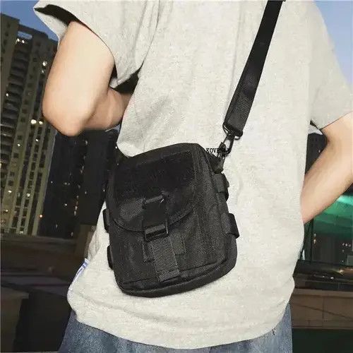 Y2K Military Vintage Messenger Shoulder Bag in Black, Men's
