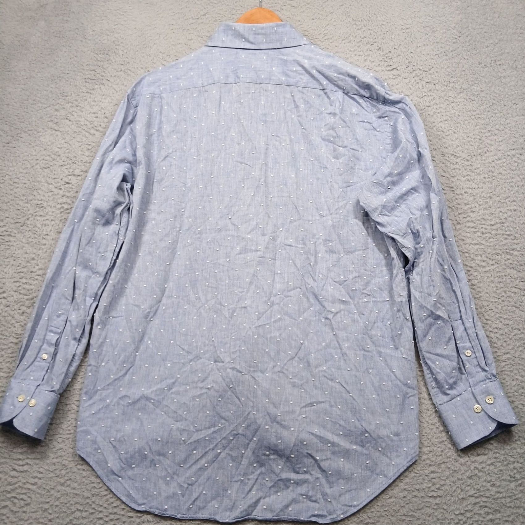 Vintage Ledbury Dress Shirt Men's XL 17.5 Blue Dot Oxford Classic Fit Long Sleeve Button-Down Collared Wrinkle Resistant Size 46R - 3 Thumbnail