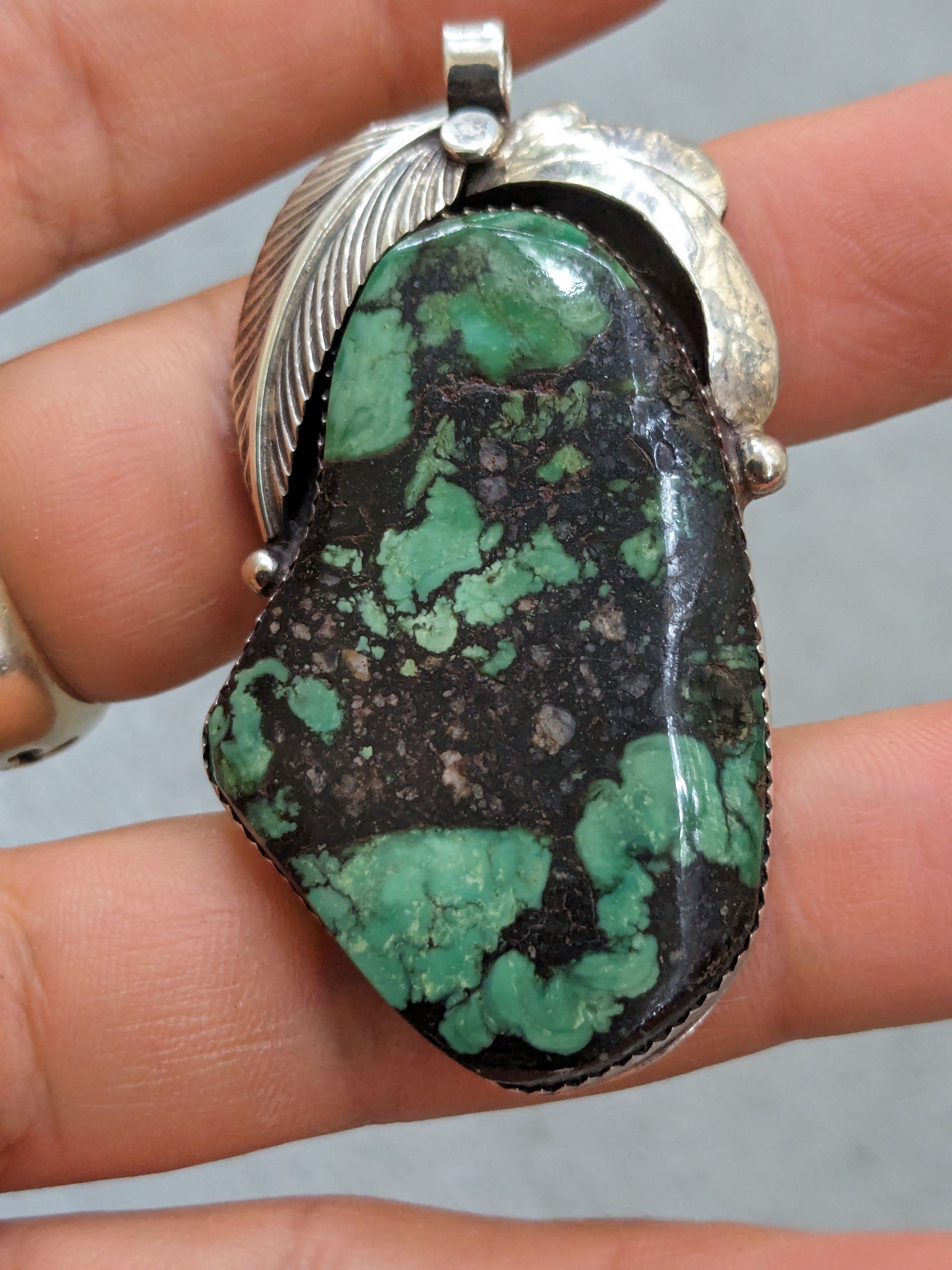 Jewelry Vintage Sterling Silver Pendant Turquoise Modern Leaf Size ONE SIZE - 12 Thumbnail
