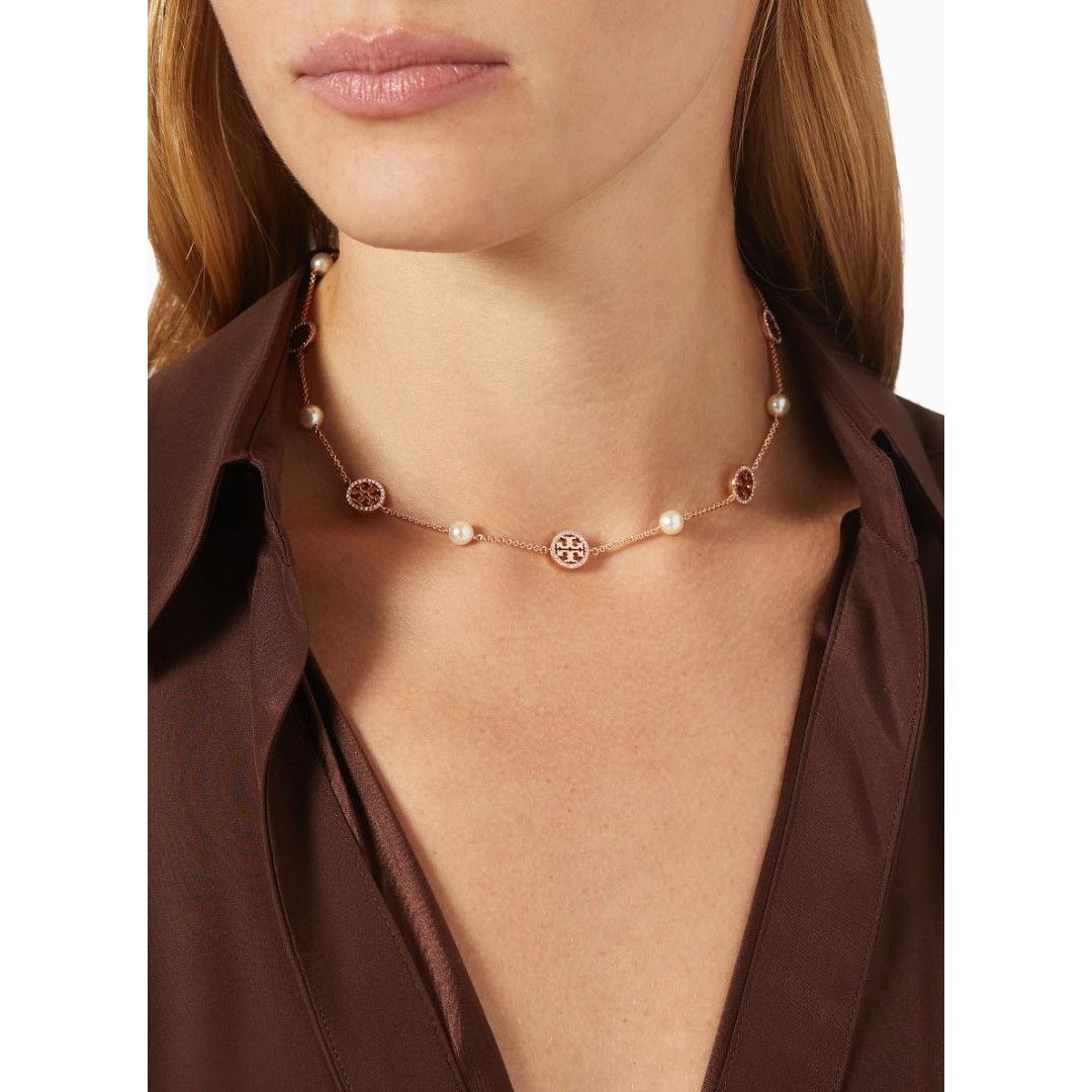 Tory Burch Tory Burch Silver Miller Pavé Pearl Necklace Size ONE SIZE - 4 Thumbnail