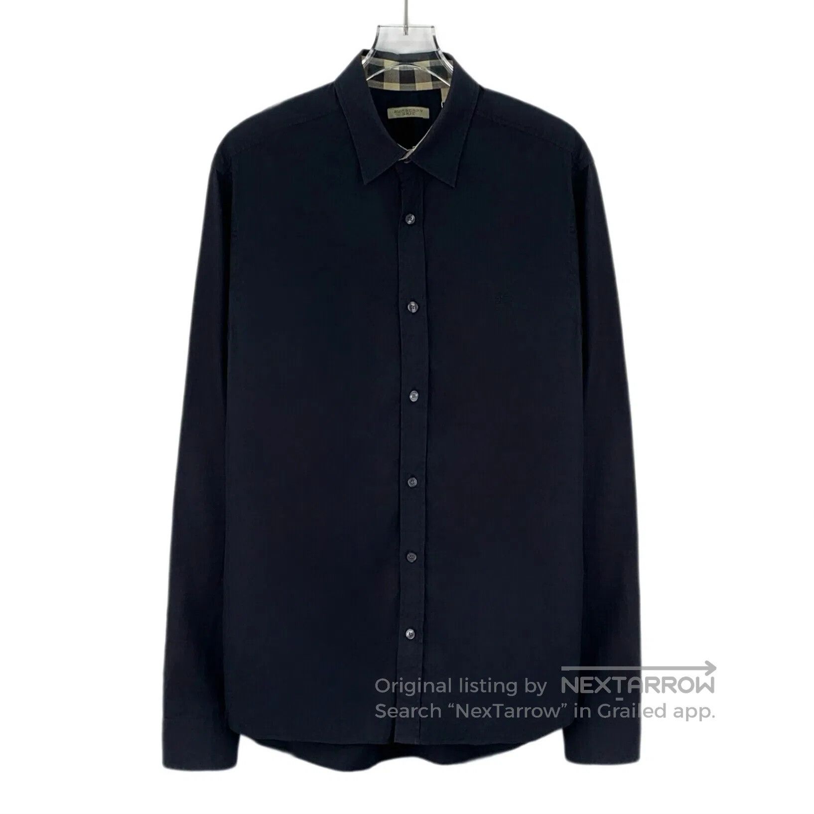 Burberry Burberry Black Cotton Lapel Single Breasted Long Sleeve Sh Size US L / EU 52-54 / 3 - 1 Thumbnail