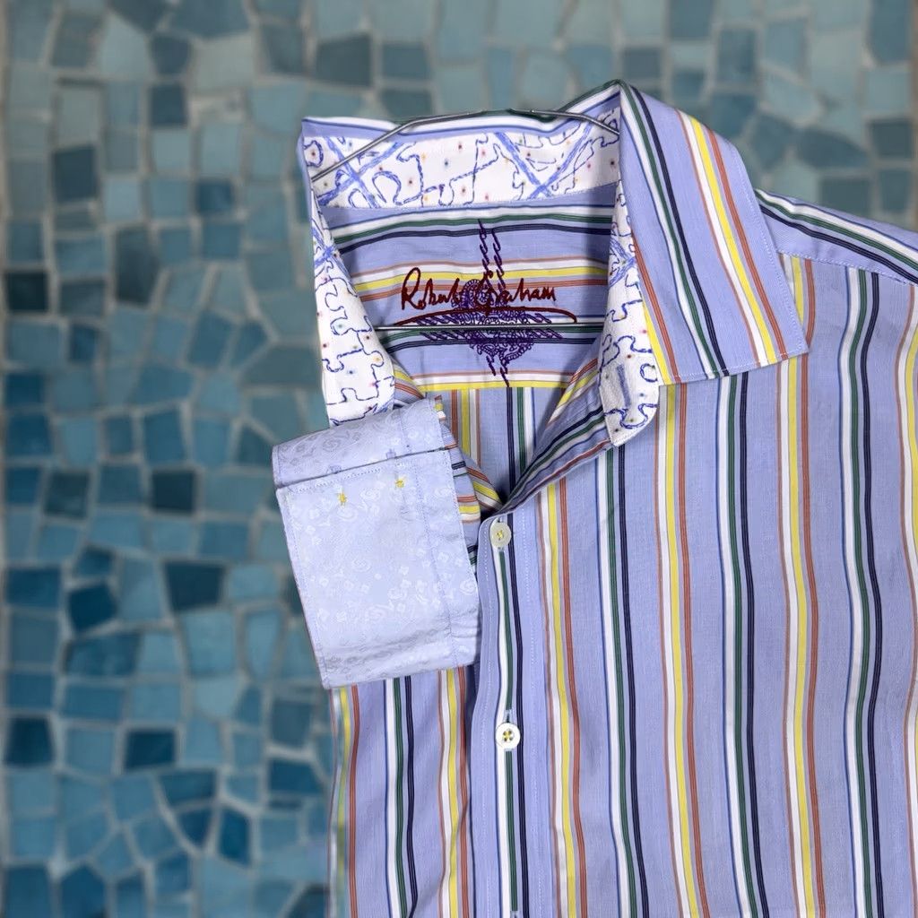 Robert Graham VINTAGE Robert Graham Shirt Mens XL Barcode Flip Cuff Classic Preppy Geometric Abstract Size US XL / EU 56 / 4 - 1 Thumbnail