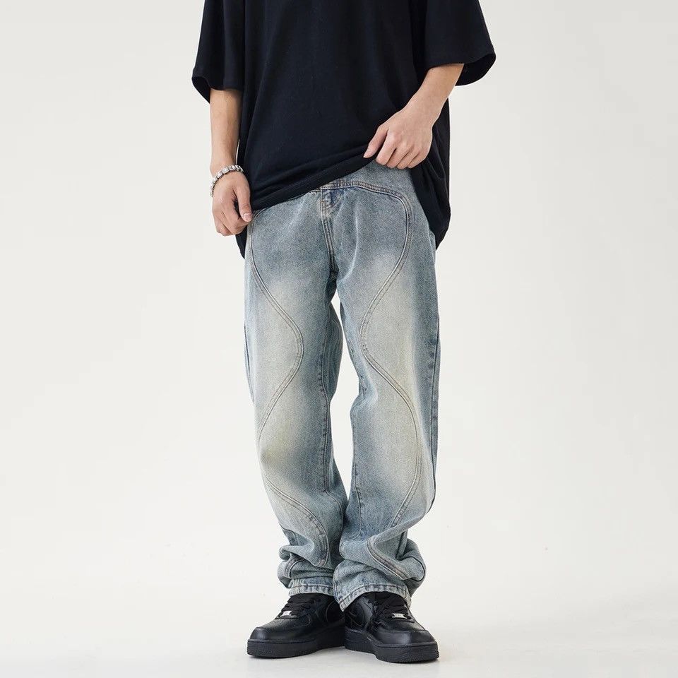 Vintage Baggy Jeans Men Straight-leg Vaqueros Trousers Streetwear Size US 27 - 3 Thumbnail