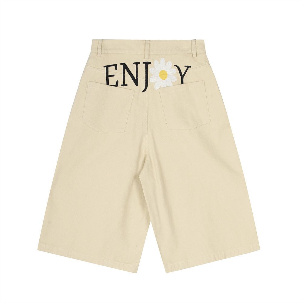 Japanese Brand × Vintage Floral and lettering embroidered wide-leg denim shorts Size US 32 / EU 48 - 1 Thumbnail