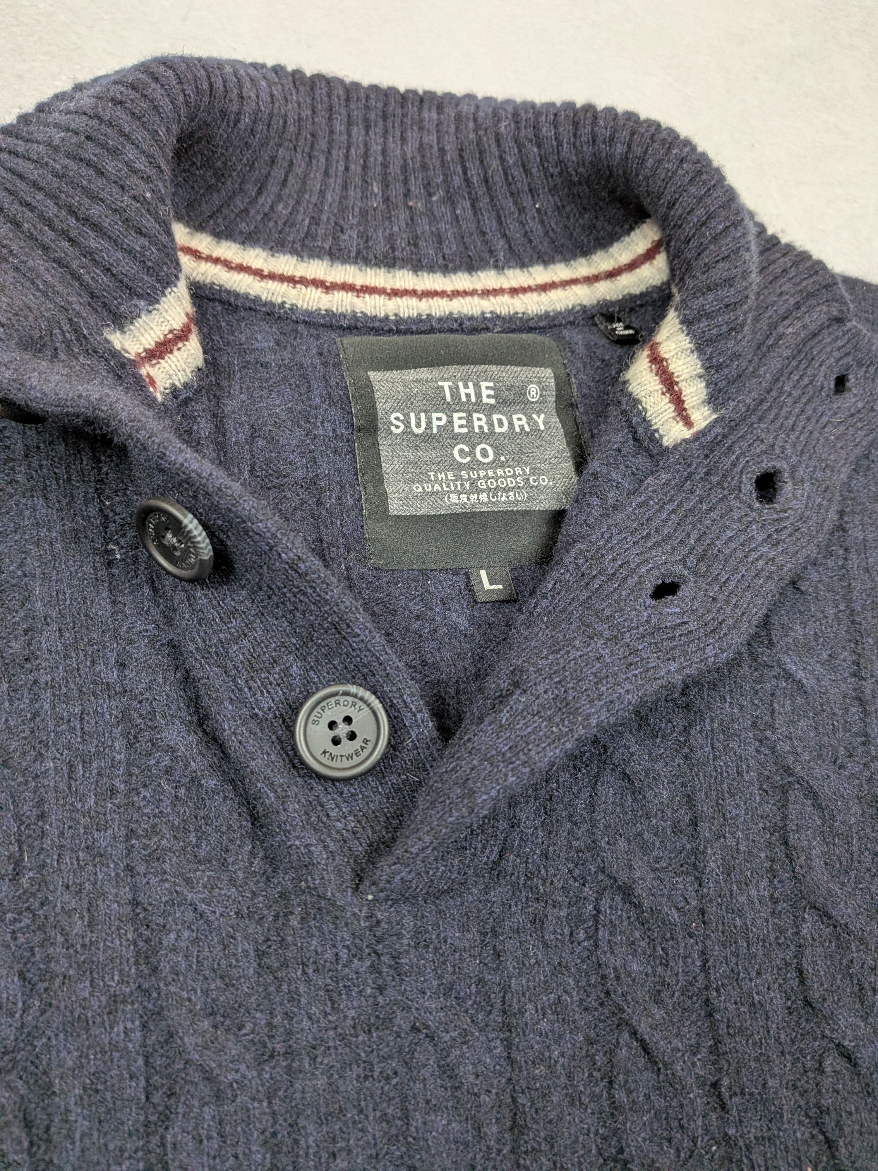 Superdry Superdry Navy Lambswool Chunky-Knit Sweater M L Waffle Knit Size US L / EU 52-54 / 3 - 7 Thumbnail