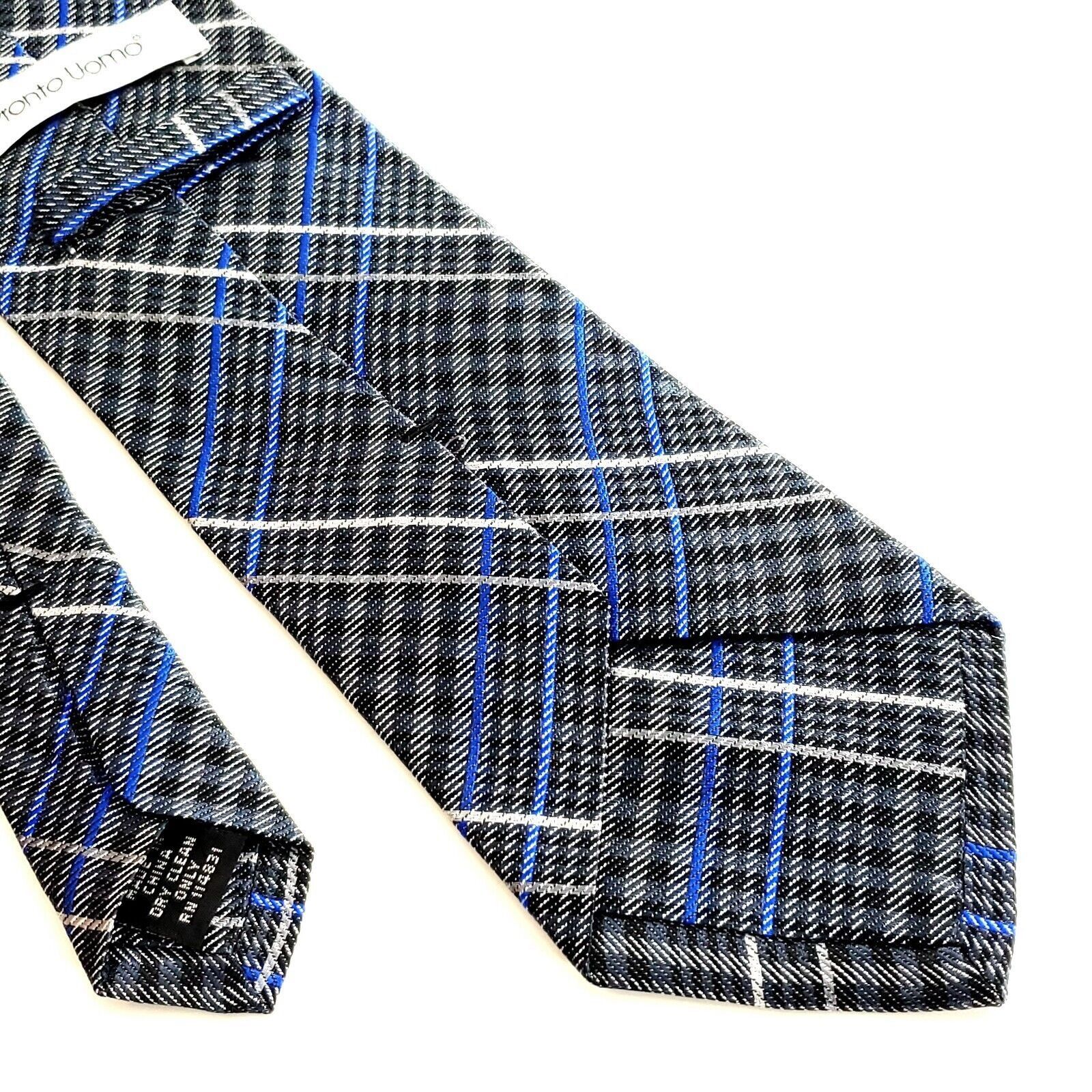 Pronto Uomo Pronto Uomo Gray Blue Plaid Woven Silk Tie Size ONE SIZE - 5 Thumbnail