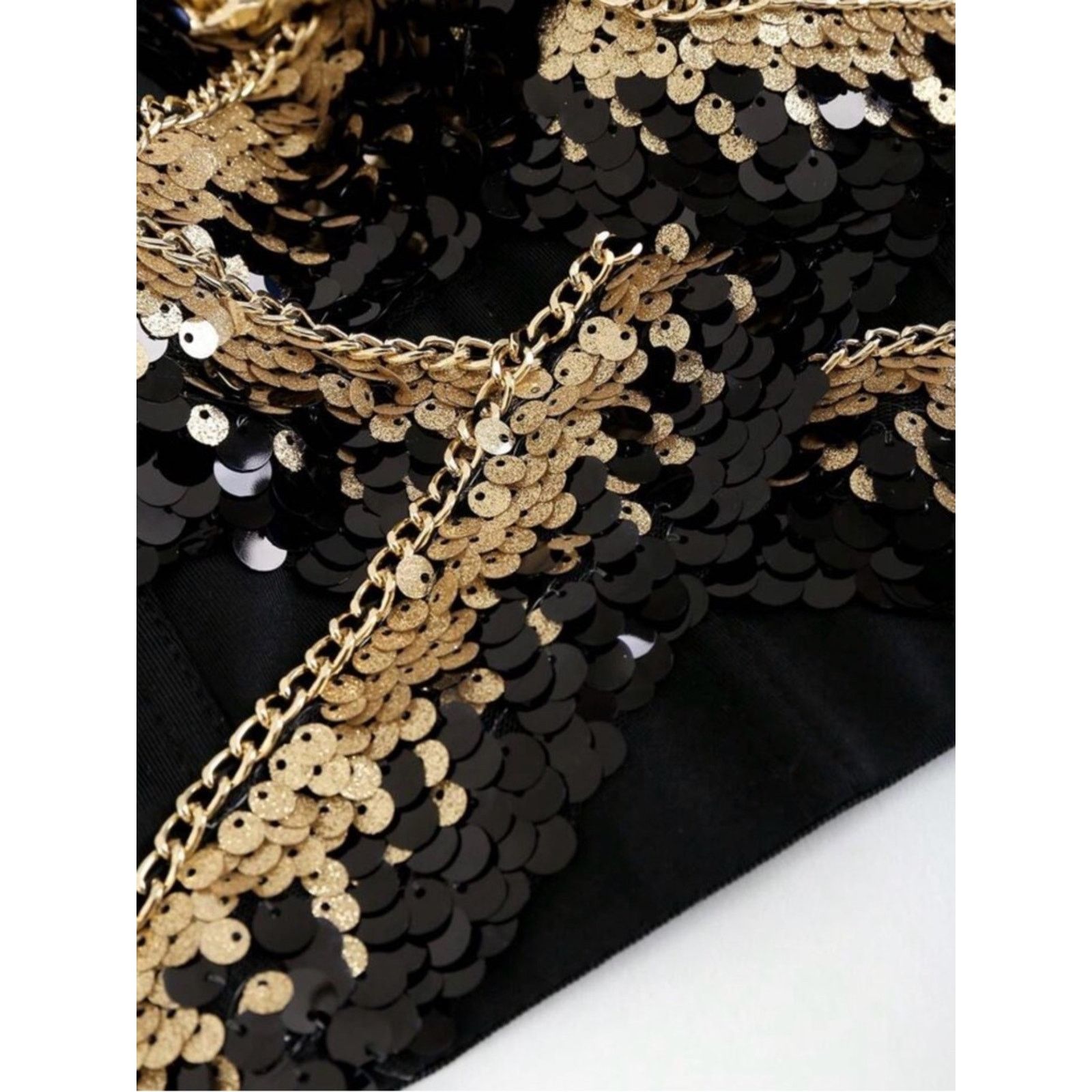 Other New Y2K Glam Black and Gold Sequin Bustier Crop Top size S Size S / US 4 / IT 40 - 5 Thumbnail