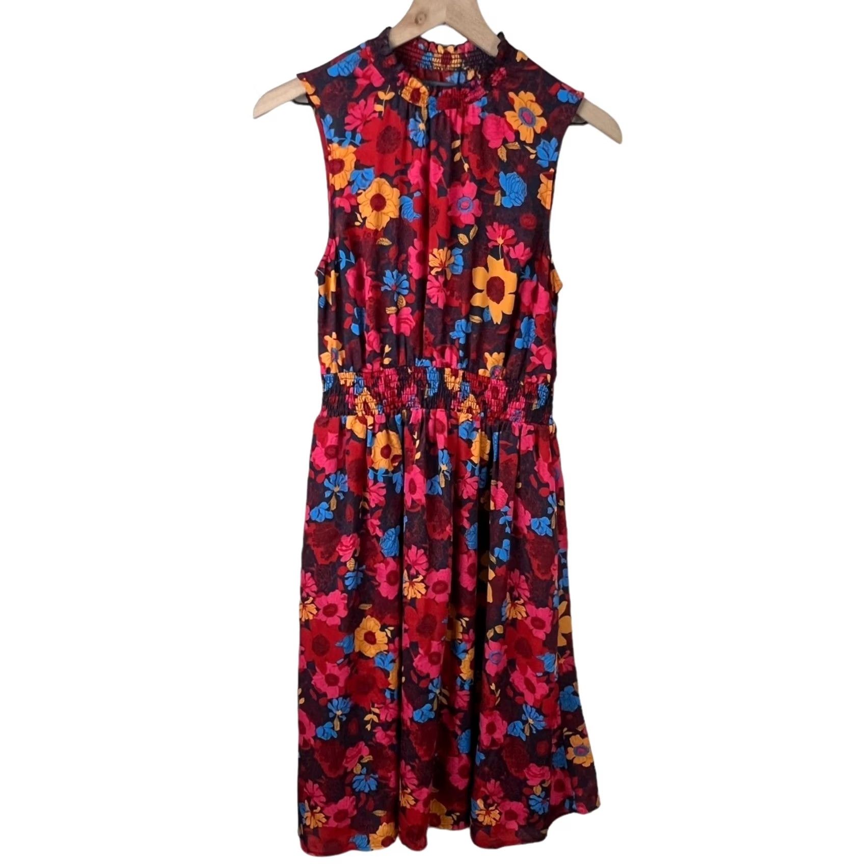 modcloth a line dress Womens Multicolor Floral High Neck Smocked Waist A-line Small Size:XL/XXL 5881668. Festival Clothing JoJo Fletcher Gives Sneak