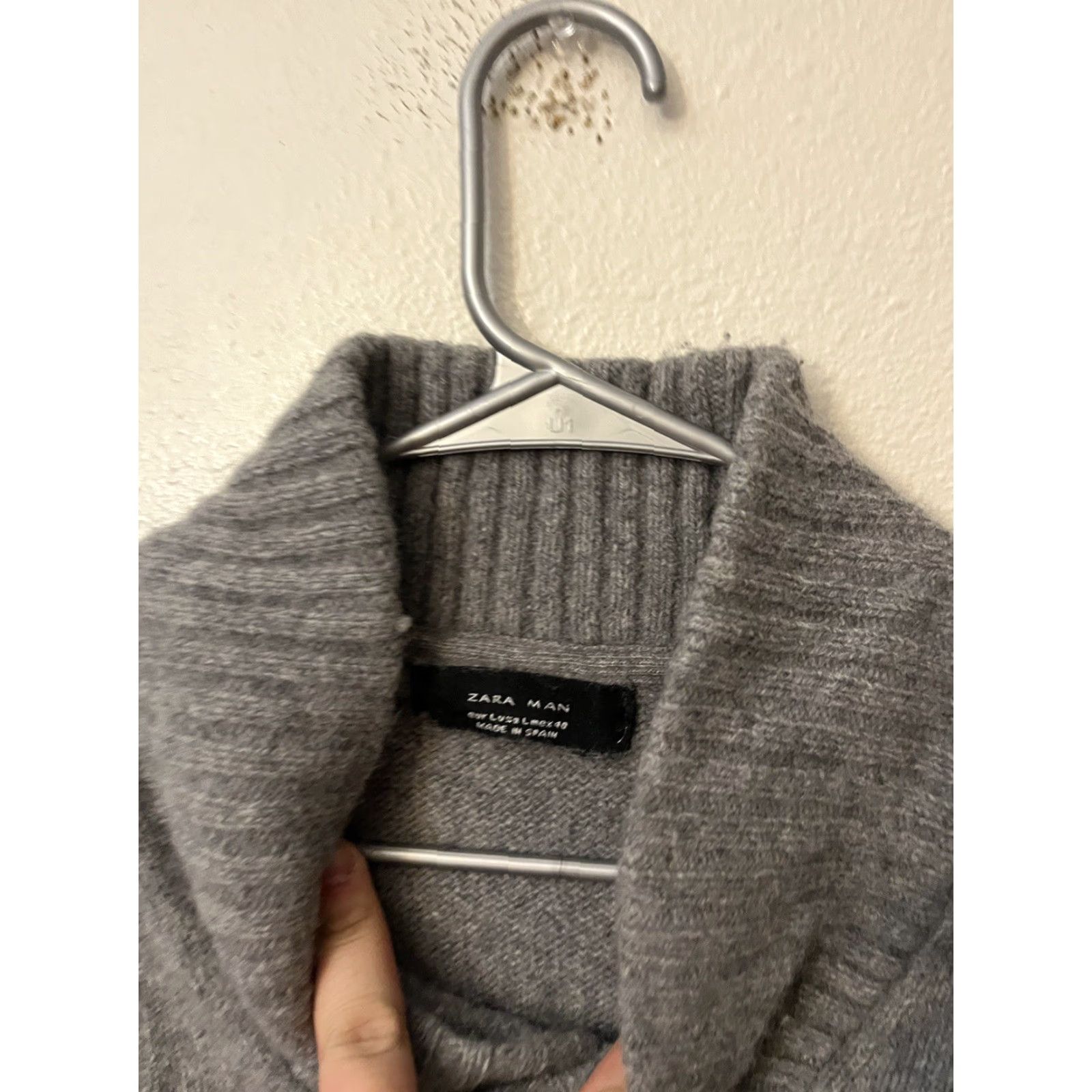 Zara Zara Mens Large Knit Pullover Sweater Gray Shawl Collar Wool Blend Knit Solid Casual Wool-Blend Pullover Mens Large Gray Shawl Collar Size US L / EU 52-54 / 3 - 2 Thumbnail