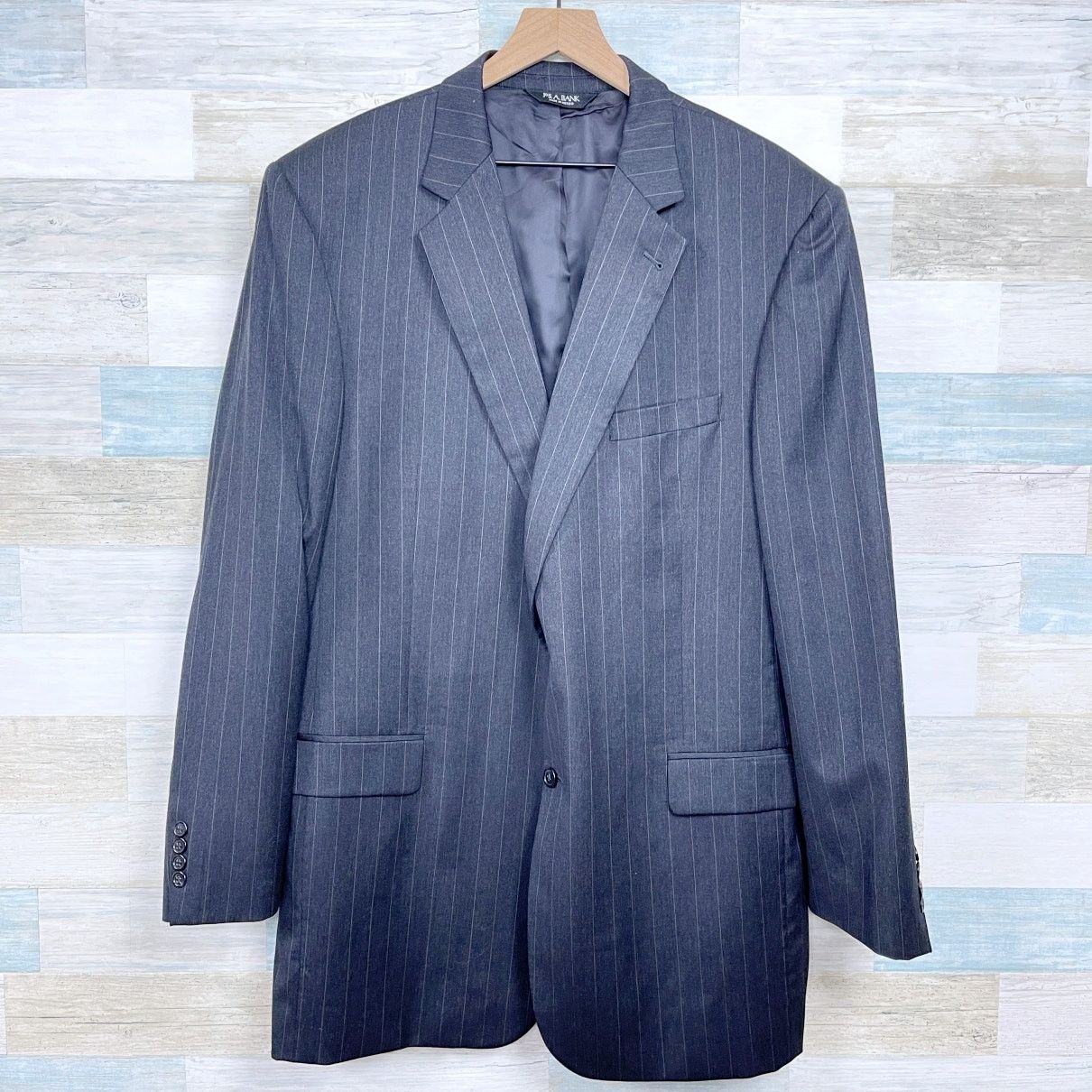 Jos. A. Bank Jos A Bank Wool Suit Gray Striped Mens 46 XL 40x32 Size 46L - 2 Thumbnail