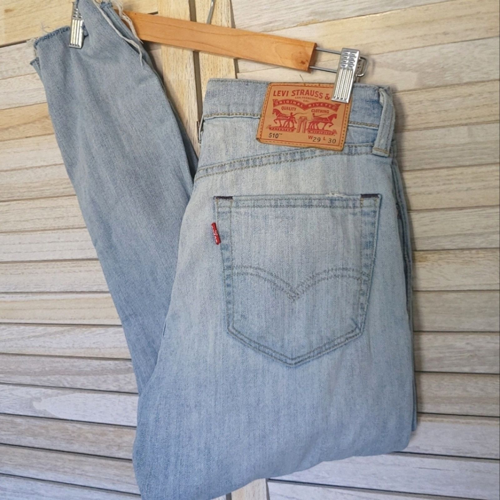 Levi's Levi's 510 Womens Size 29x30 Frayed Hems Light Blue Jeans 29 Size 29" - 7 Thumbnail