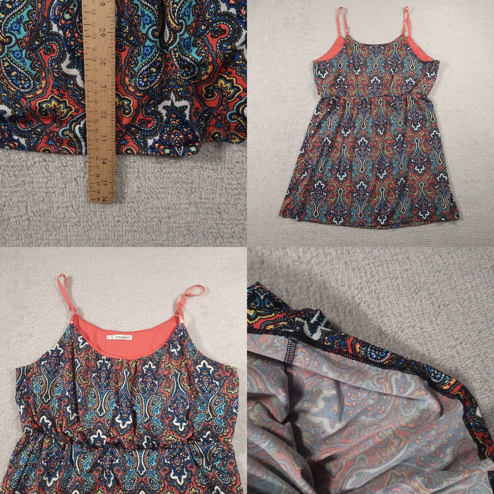 Vintage Maurices Women Dress 3X Spaghetti Strap Paisley Print Cinch Waist Short Summer Womens Size 40" / US 18 - 8 Thumbnail