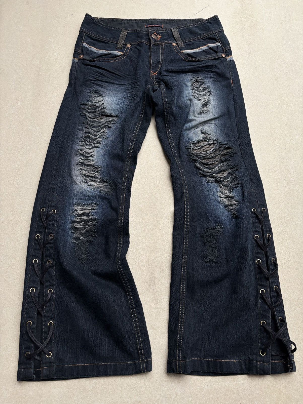 Japanese Brand Blue way phyton distressed flare jeans Size US 28 / EU 44 - 1 Thumbnail