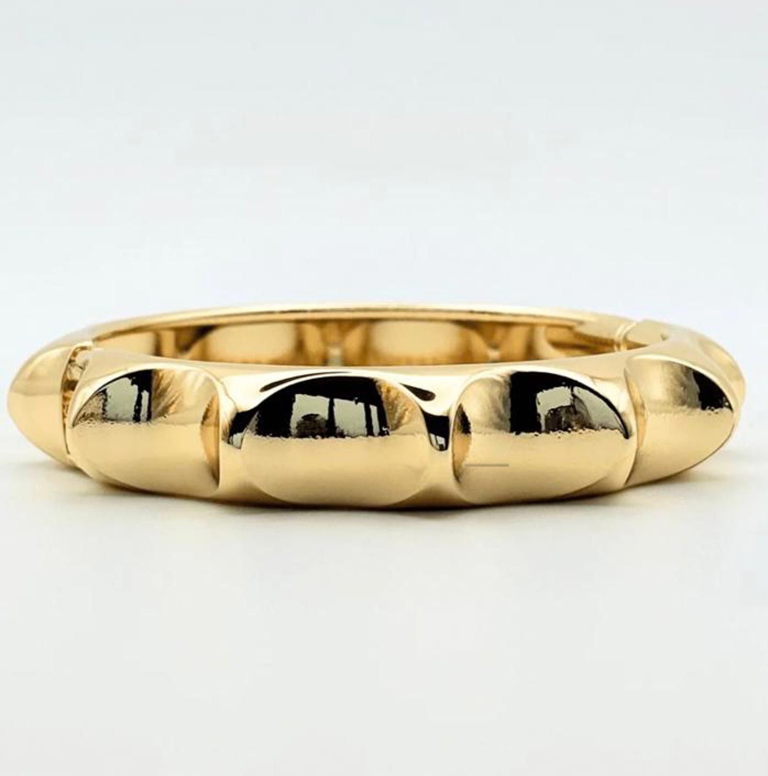 Other Vintage Chunky Gold Bamboo Hinged Bangle Bracelet Clamp Cuff Size ONE SIZE - 1 Thumbnail