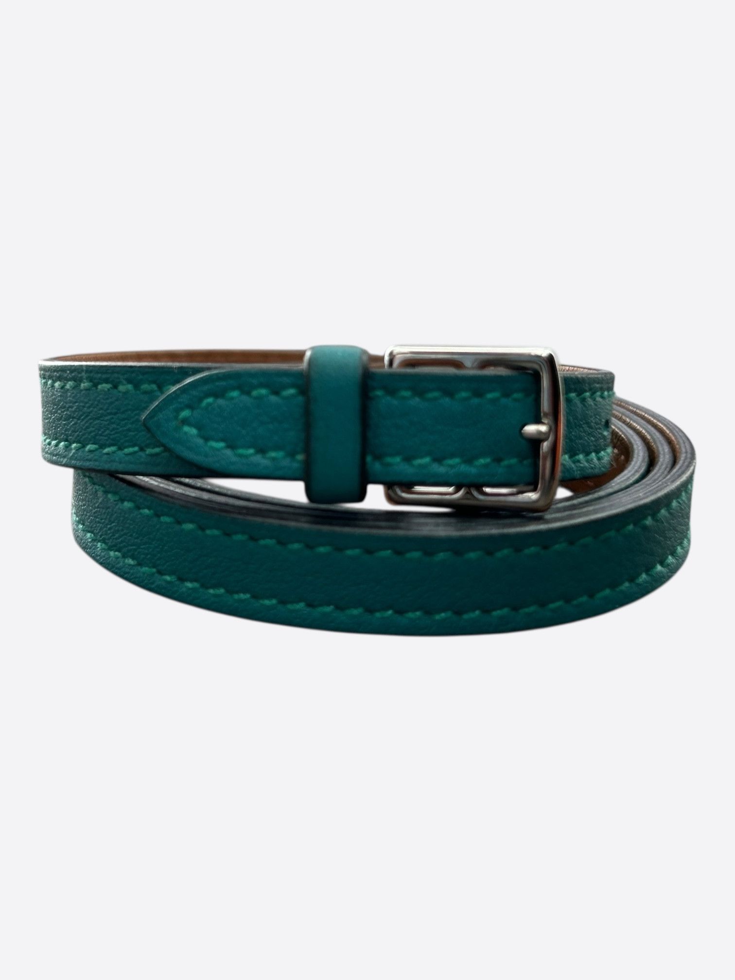 Hermes Green Swift & Palladium Hardware Etriviere Double Bracelet Size ONE SIZE - 1 Thumbnail