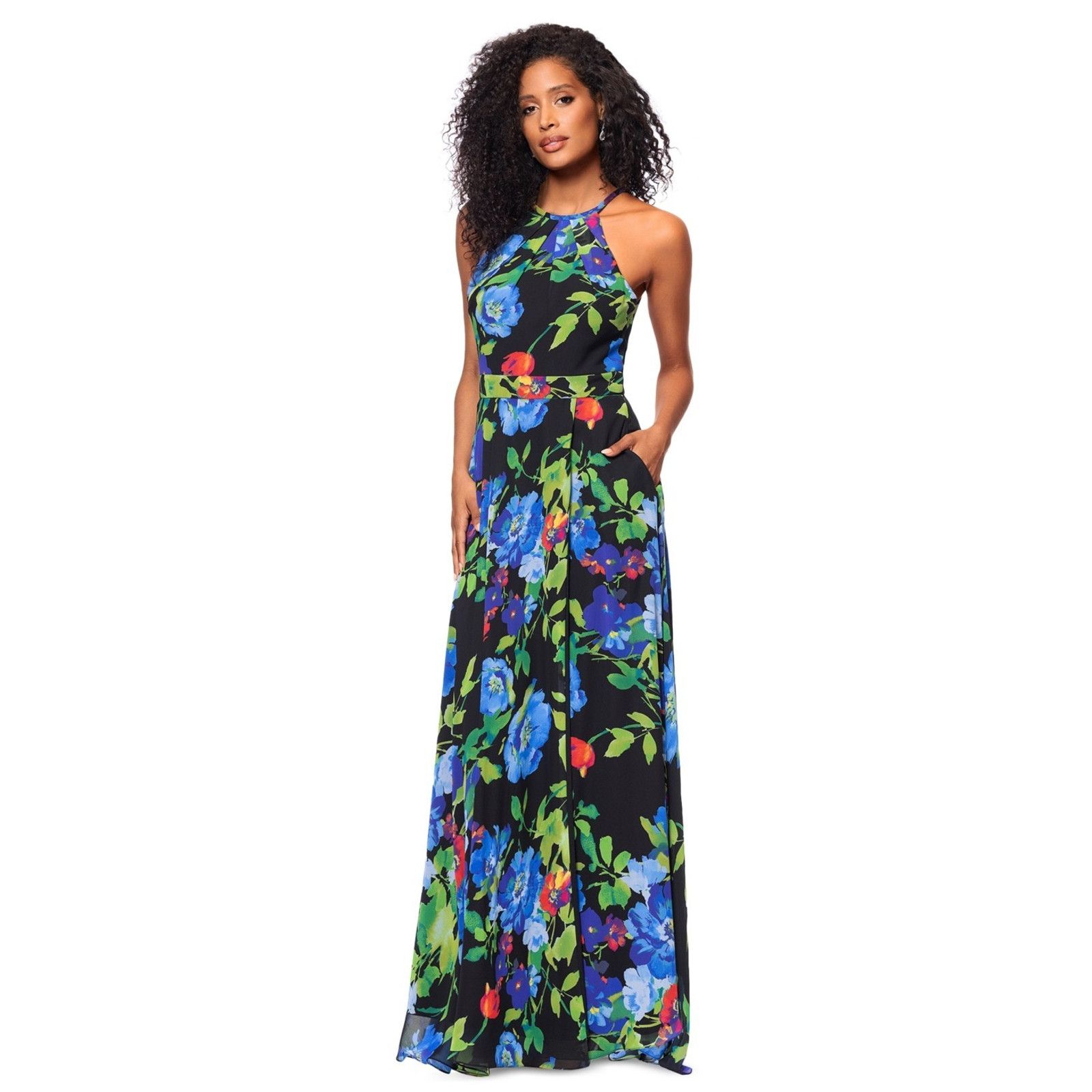 Other Betsy & Adam Printed Chiffon Halter-Neck Gown Multi, 6. Size M / US 6-8 / IT 42-44 - 2 Thumbnail