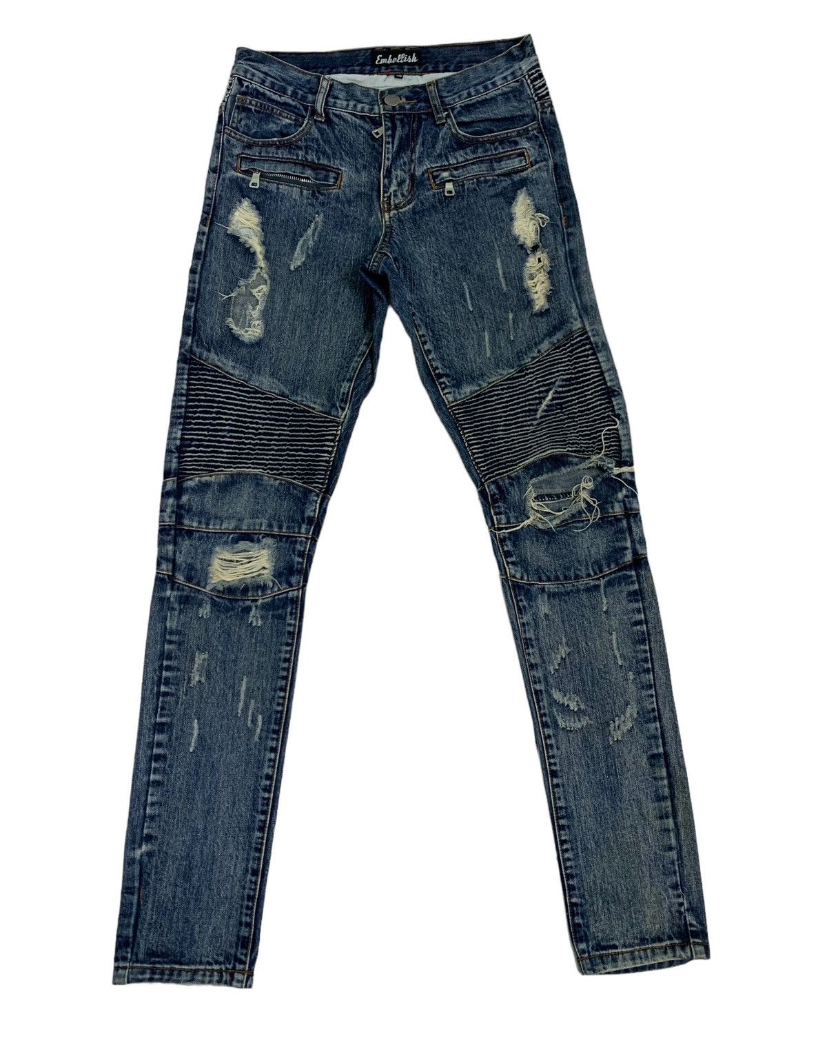 Japanese Brand 🔥Biker Distressed Embellish Skinny Jeans Styled Size US 30 / EU 46 - 1 Thumbnail