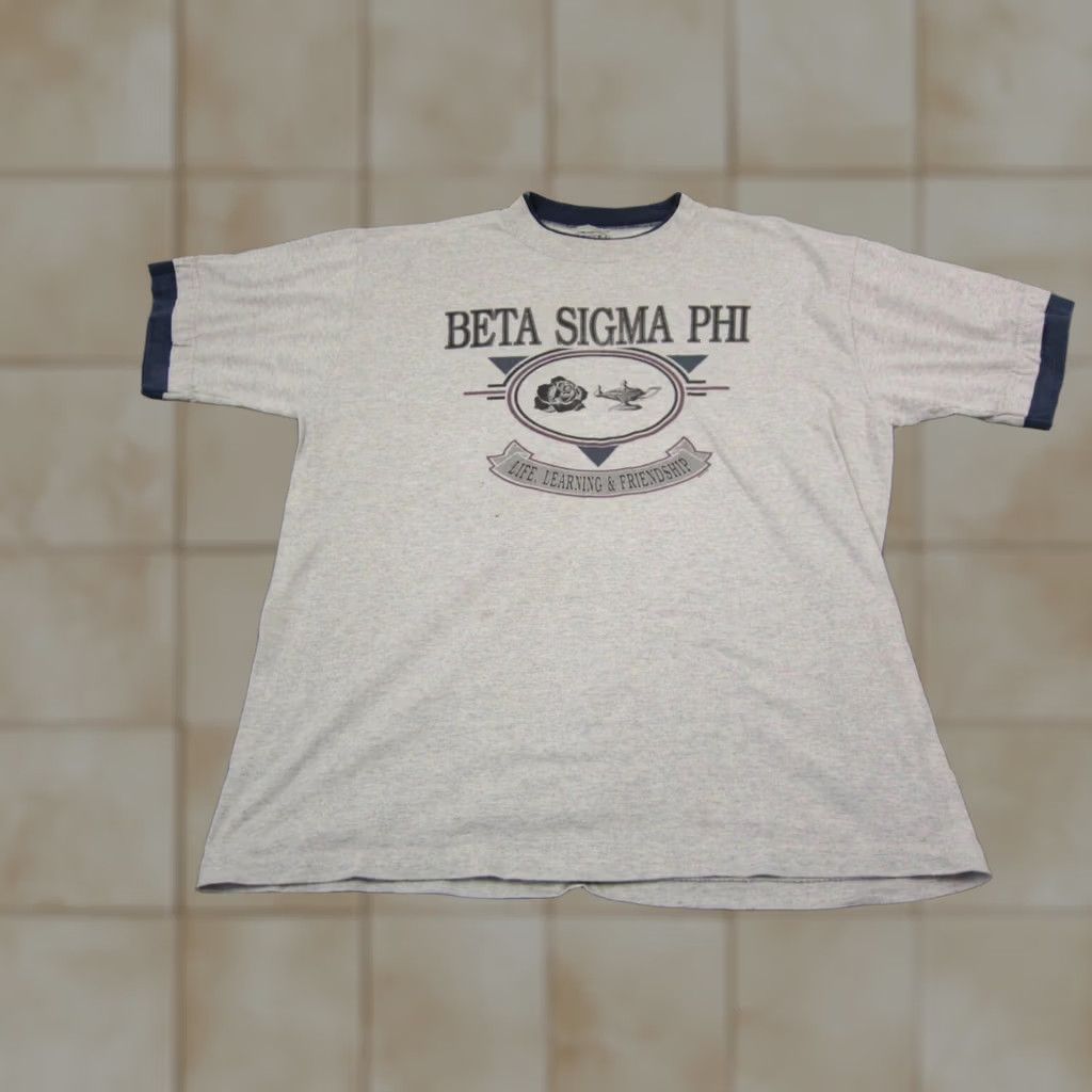 Vintage VINTAGE Beta Sigma Phi Shirt Mens XL Gray USA College 90s Size US XL / EU 56 / 4 - 1 Thumbnail