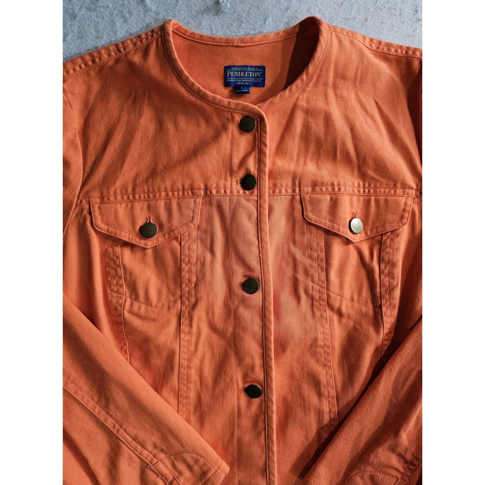 Pendleton VINTAGE Pendleton Denim Button Up Jacket Tangerine Orange Women's Large Reg Jacket Bohemian Retro S Size L / US 10 / IT 46 - 2 Thumbnail